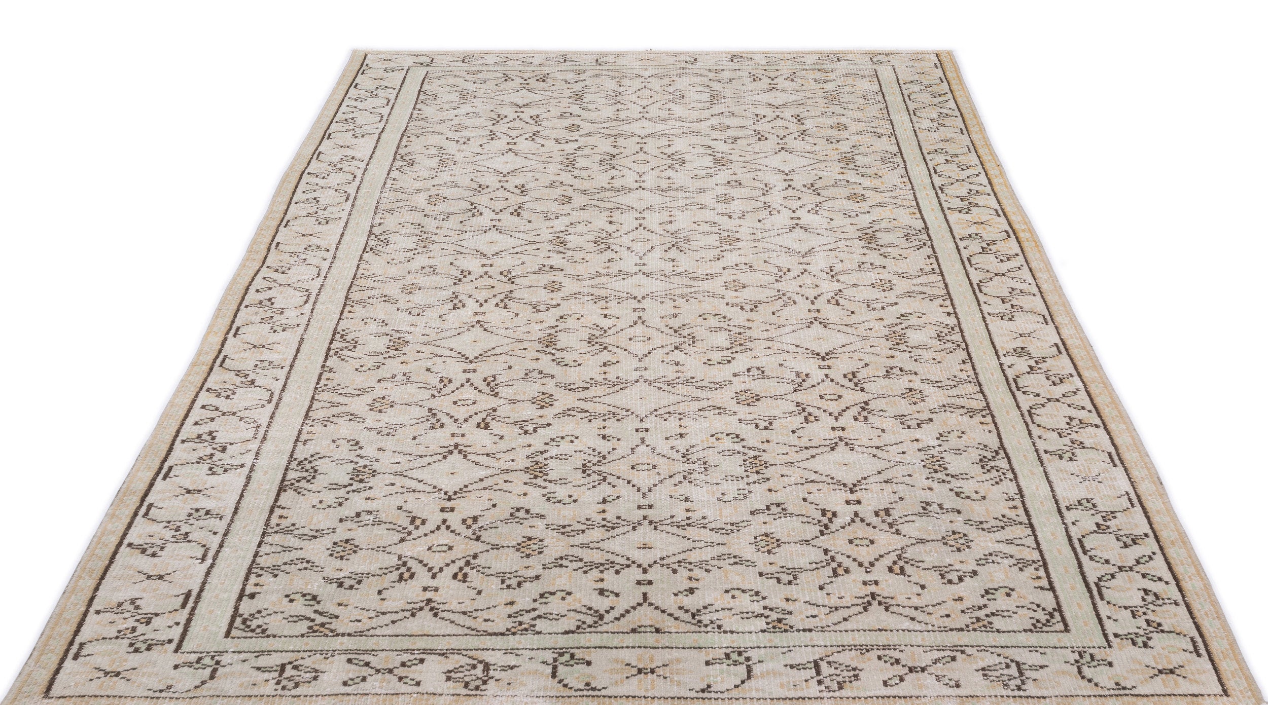 Atina Beige Vintage Wool Handmade Area Rug 3'7" x 12'4"