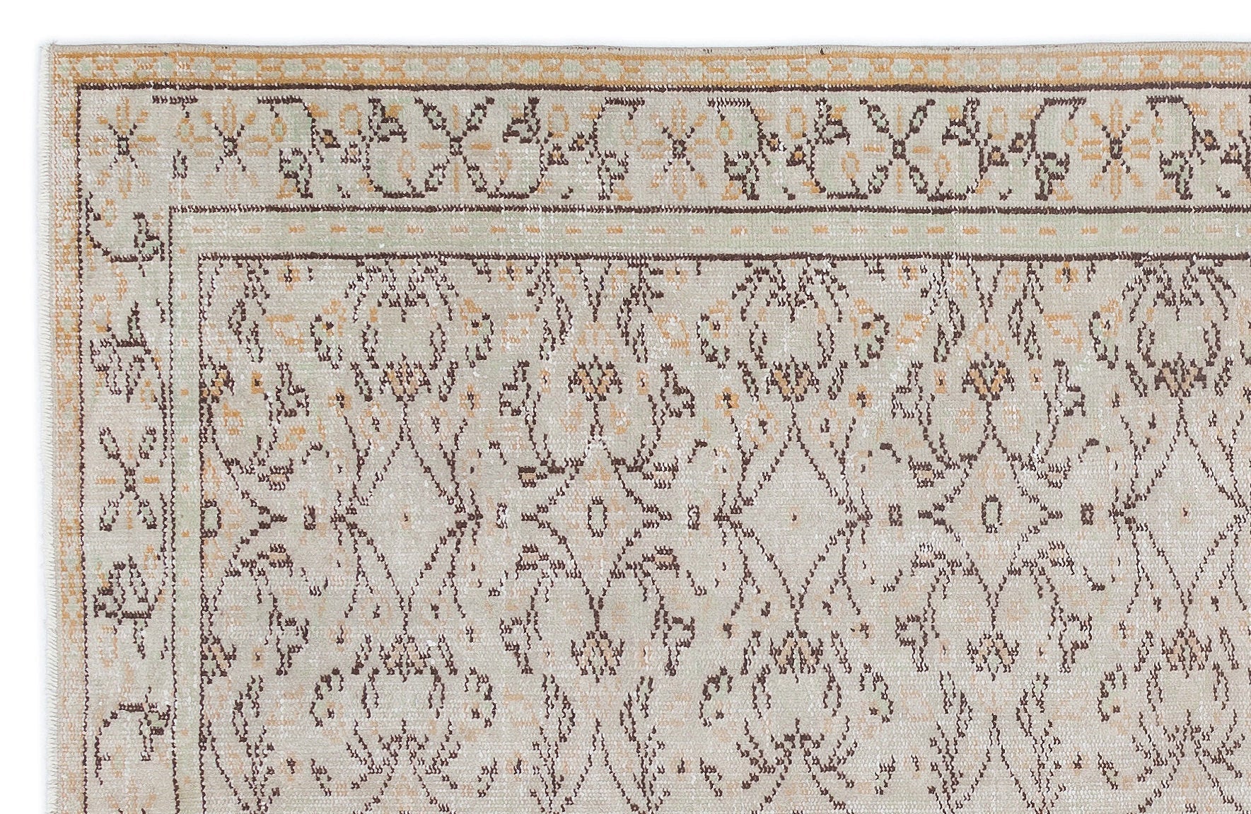 Atina Beige Vintage Wool Handmade Area Rug 3'7" x 12'4"