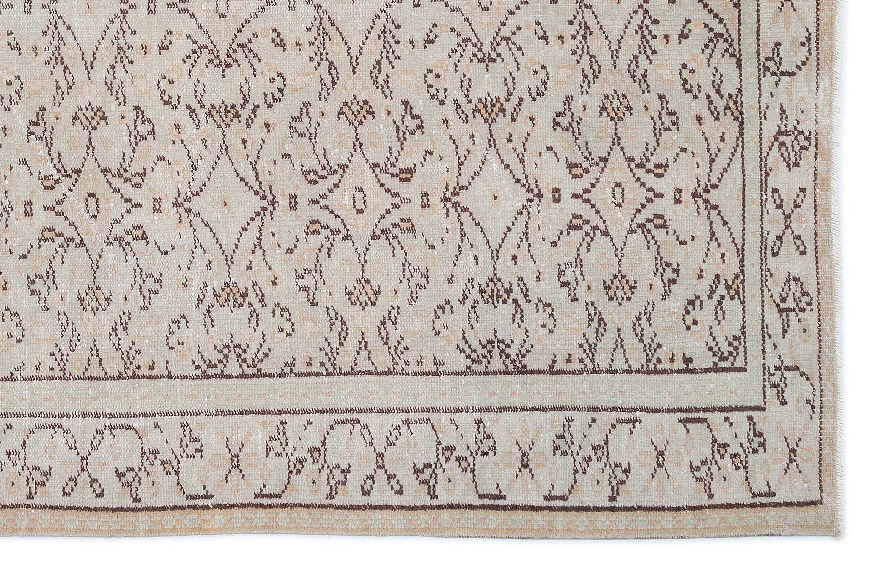 Atina Beige Vintage Wool Handmade Area Rug 3'7" x 12'4"