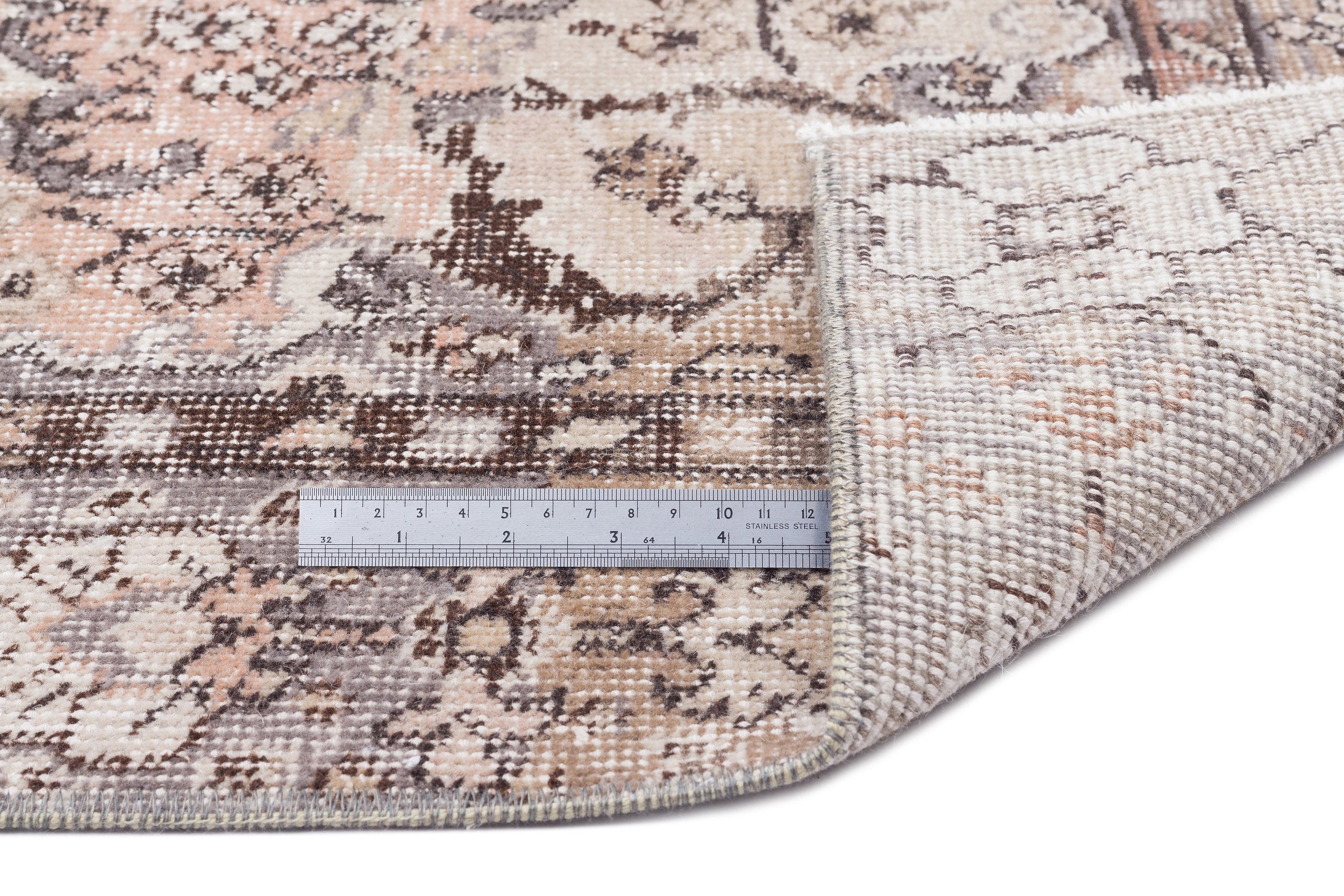 Atina Beige Vintage Wool Handmade Area Rug 6'4" x 9'11"