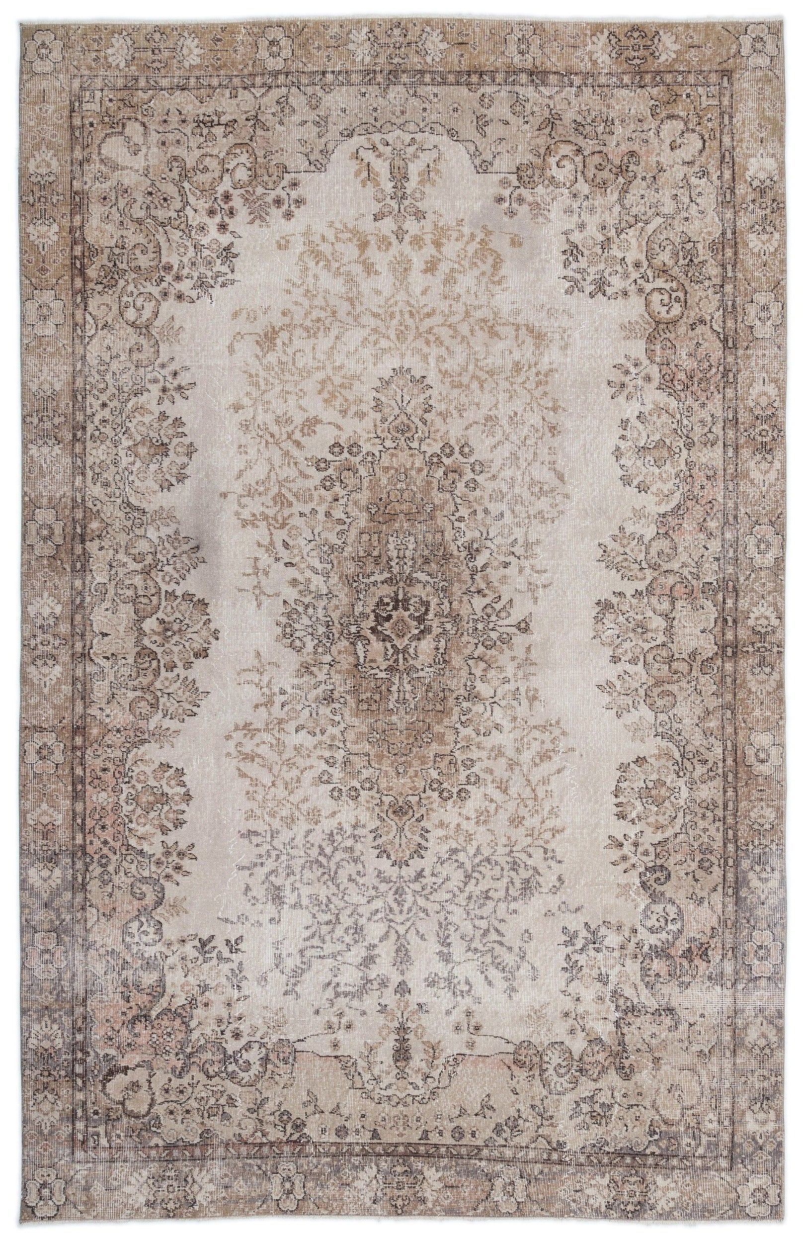 Atina Beige Vintage Wool Handmade Area Rug 6'4" x 9'11"