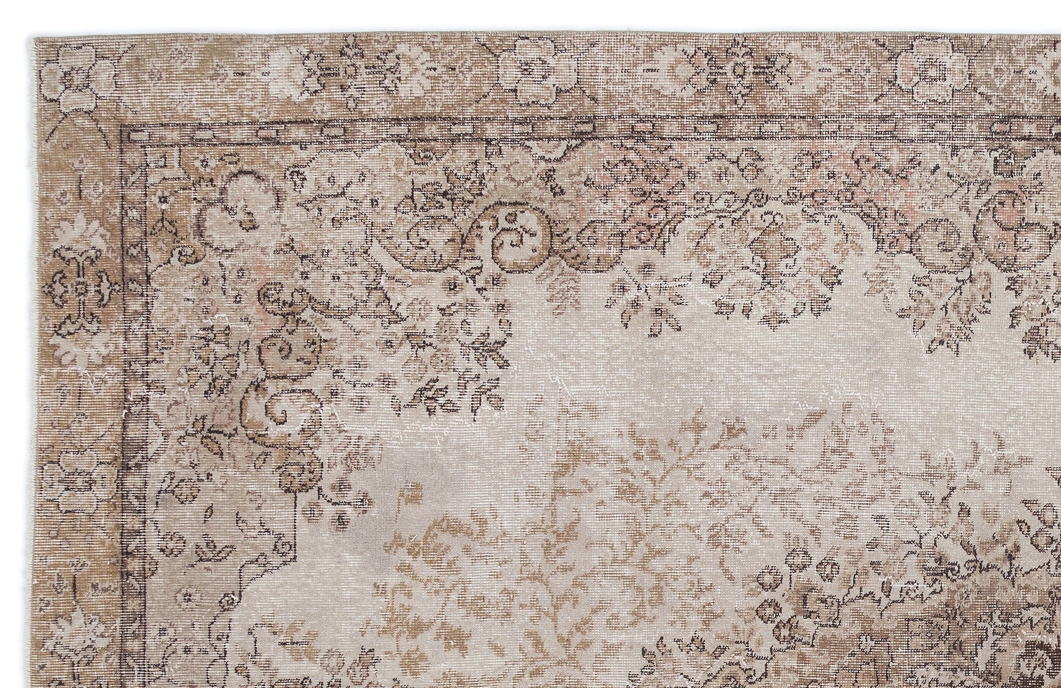 Atina Beige Vintage Wool Handmade Area Rug 6'4" x 9'11"