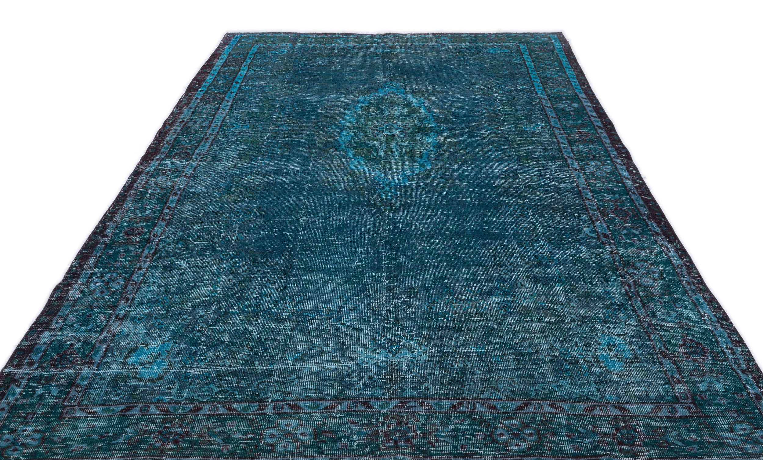 Atina Turquoise Vintage Wool Handmade Area Rug 6'6" x 11'0"