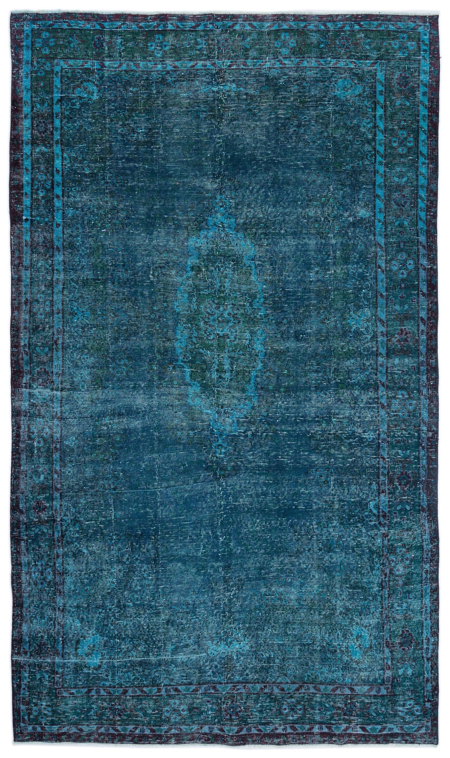 Atina Turquoise Vintage Wool Handmade Area Rug 6'6" x 11'0"