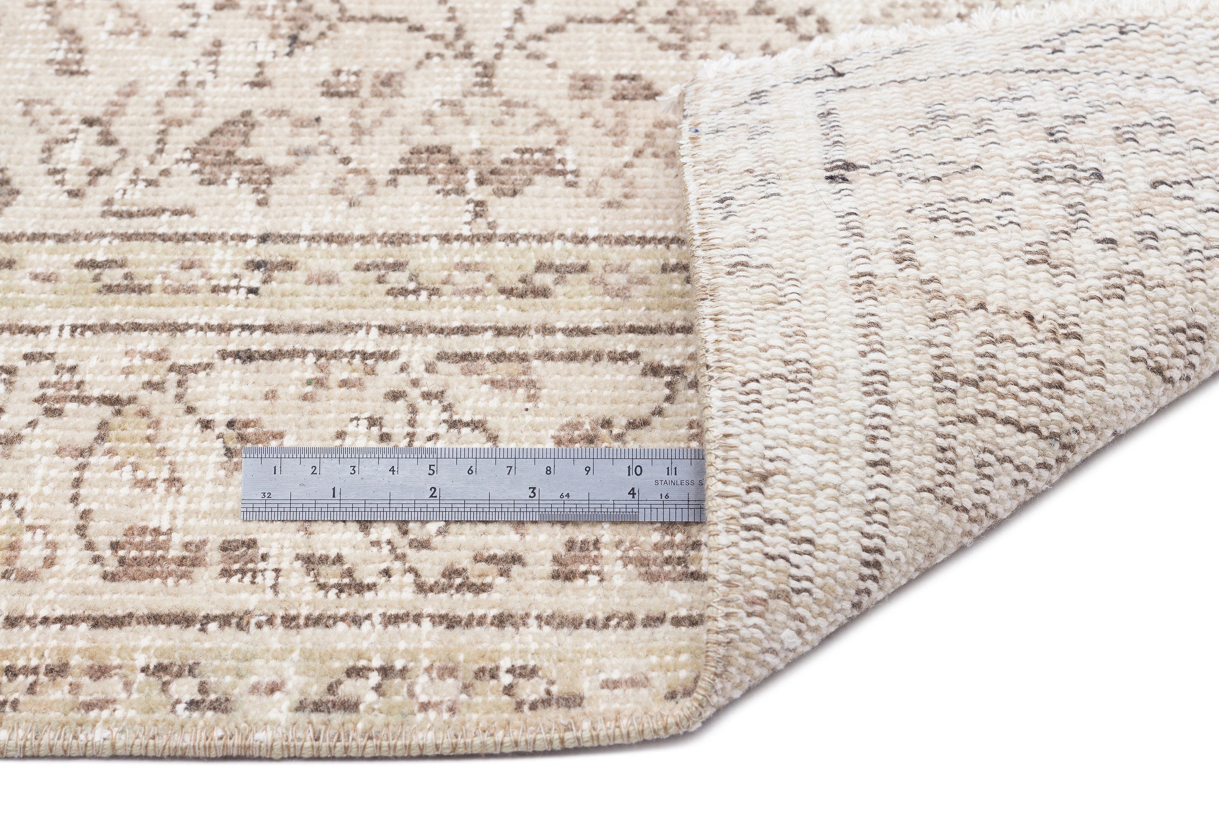 Atina Beige Vintage Wool Handmade Area Rug 5'1" x 8'6"