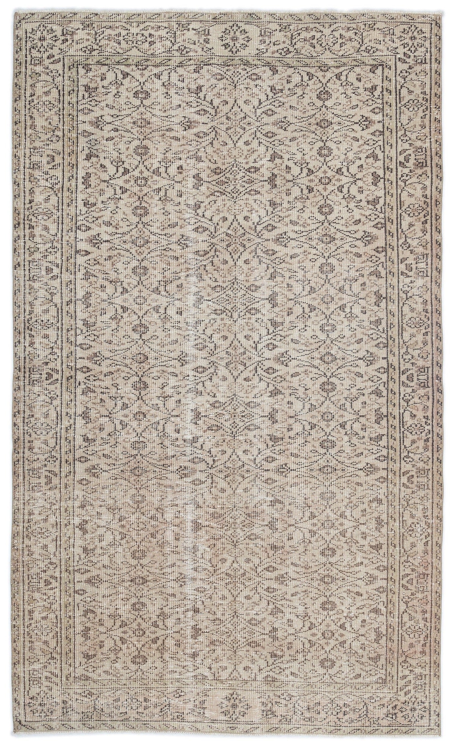 Atina Beige Vintage Wool Handmade Area Rug 5'1" x 8'6"