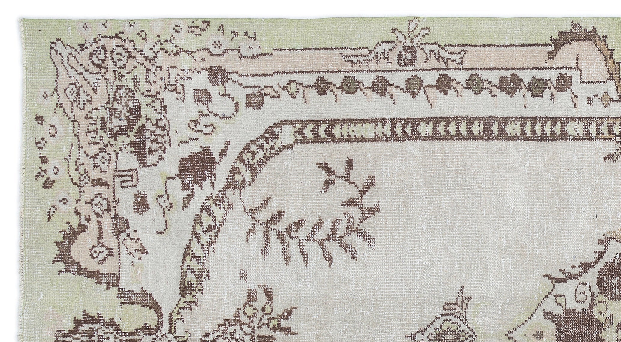 Atina Cream Vintage Wool Handmade Area Rug 5'4" x 9'8"