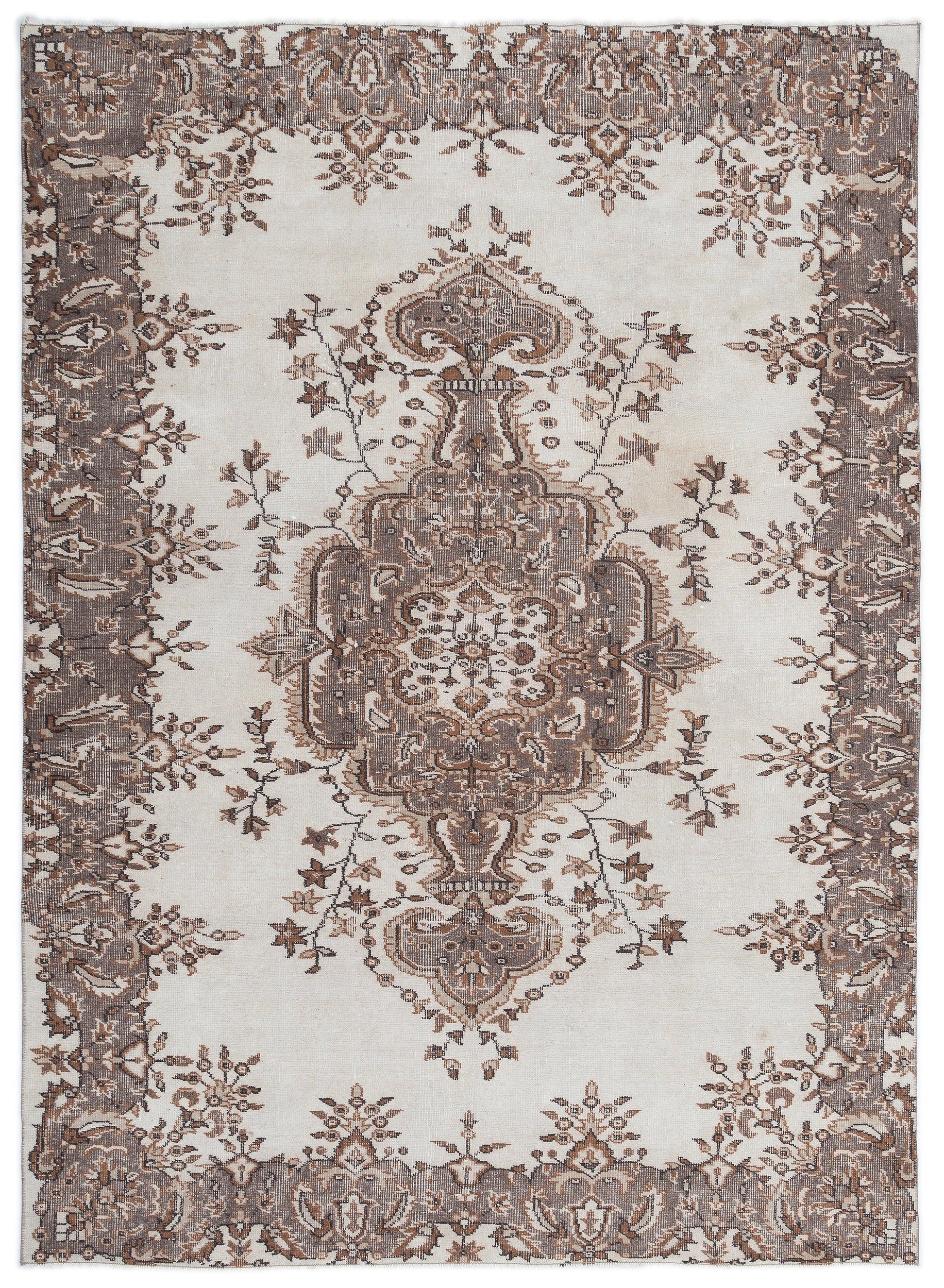 Atina Beige Vintage Wool Handmade Area Rug 5'5" x 8'9"