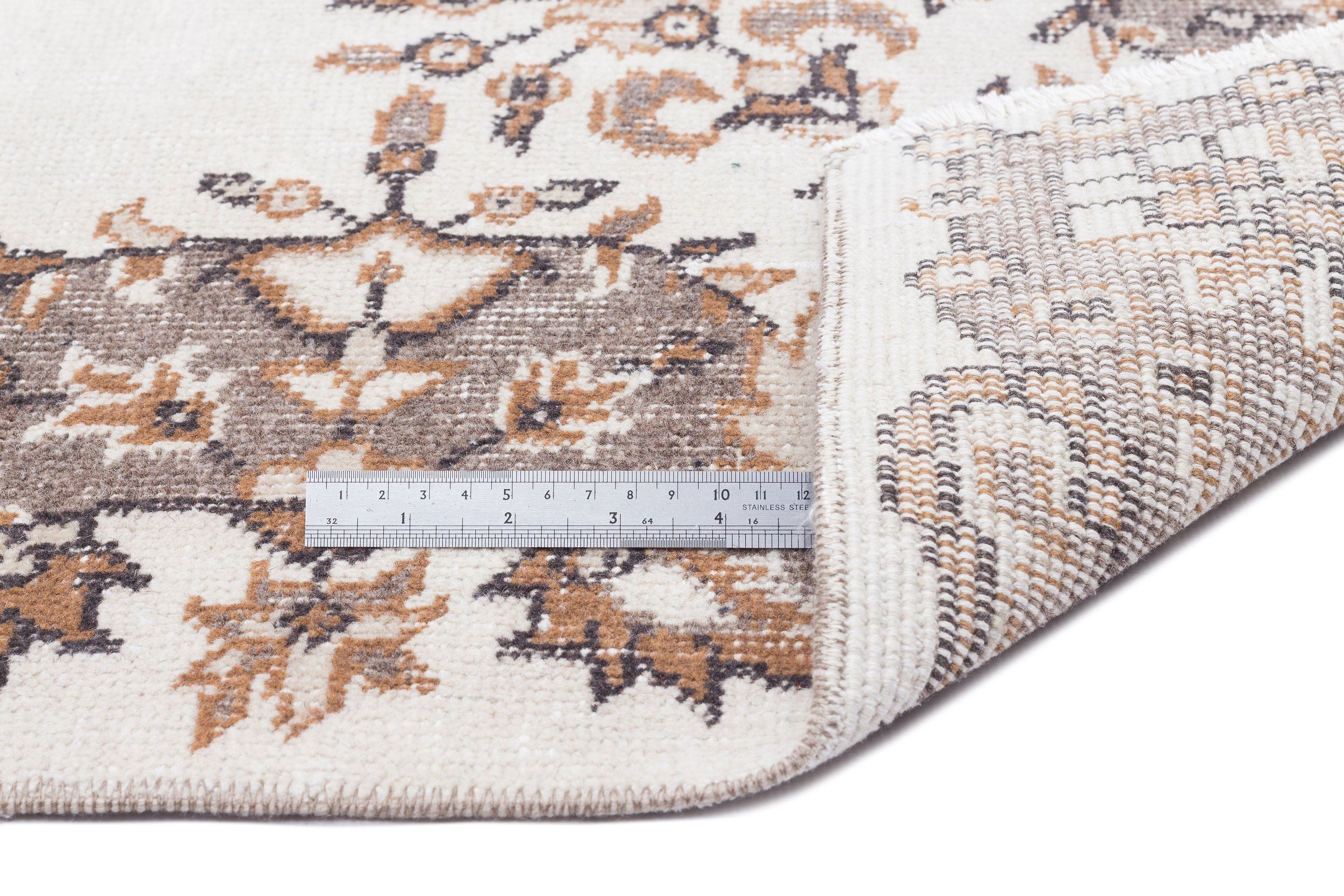 Atina Beige Vintage Wool Handmade Area Rug 5'5" x 8'9"