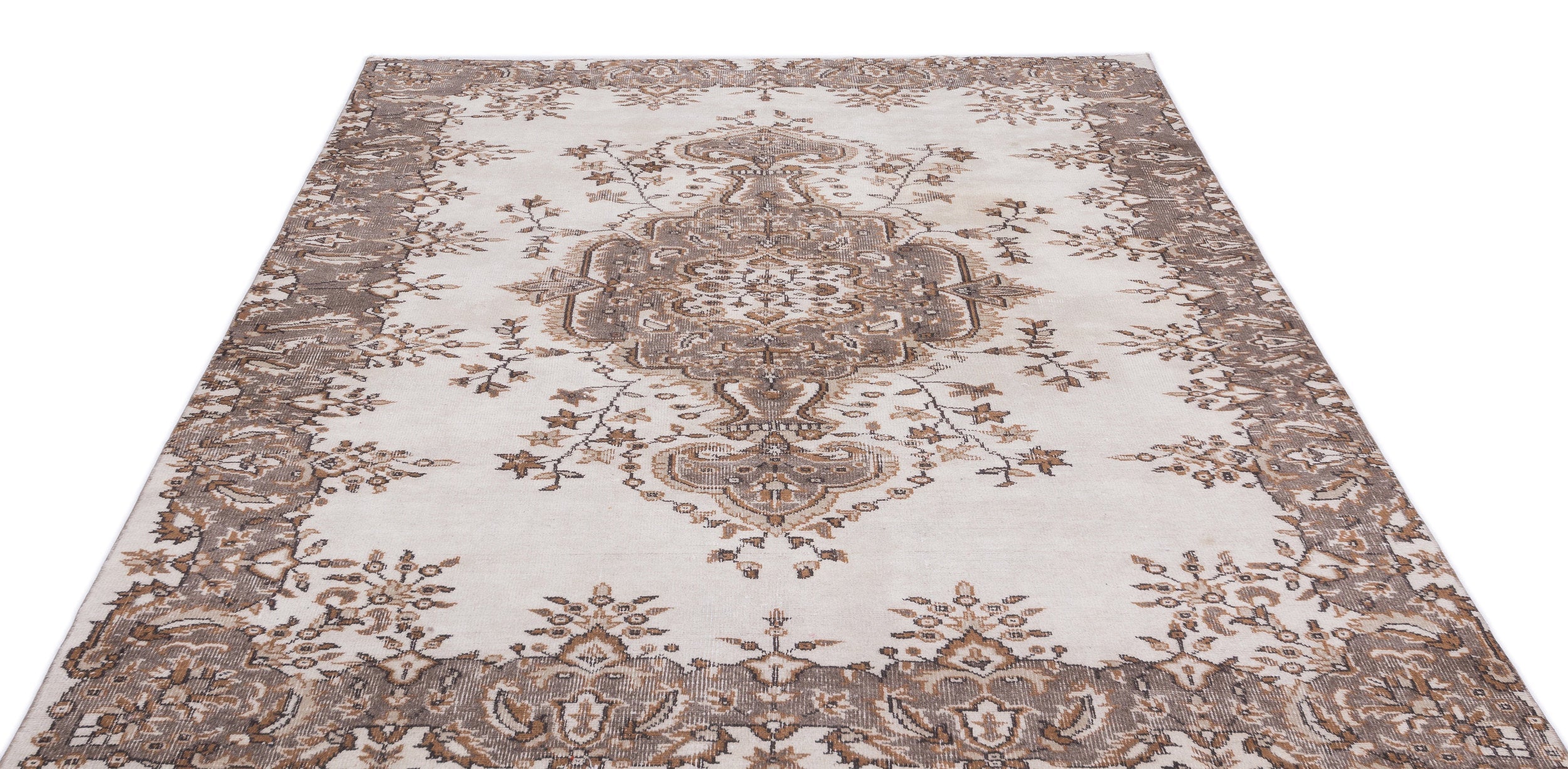 Atina Beige Vintage Wool Handmade Area Rug 5'5" x 8'9"