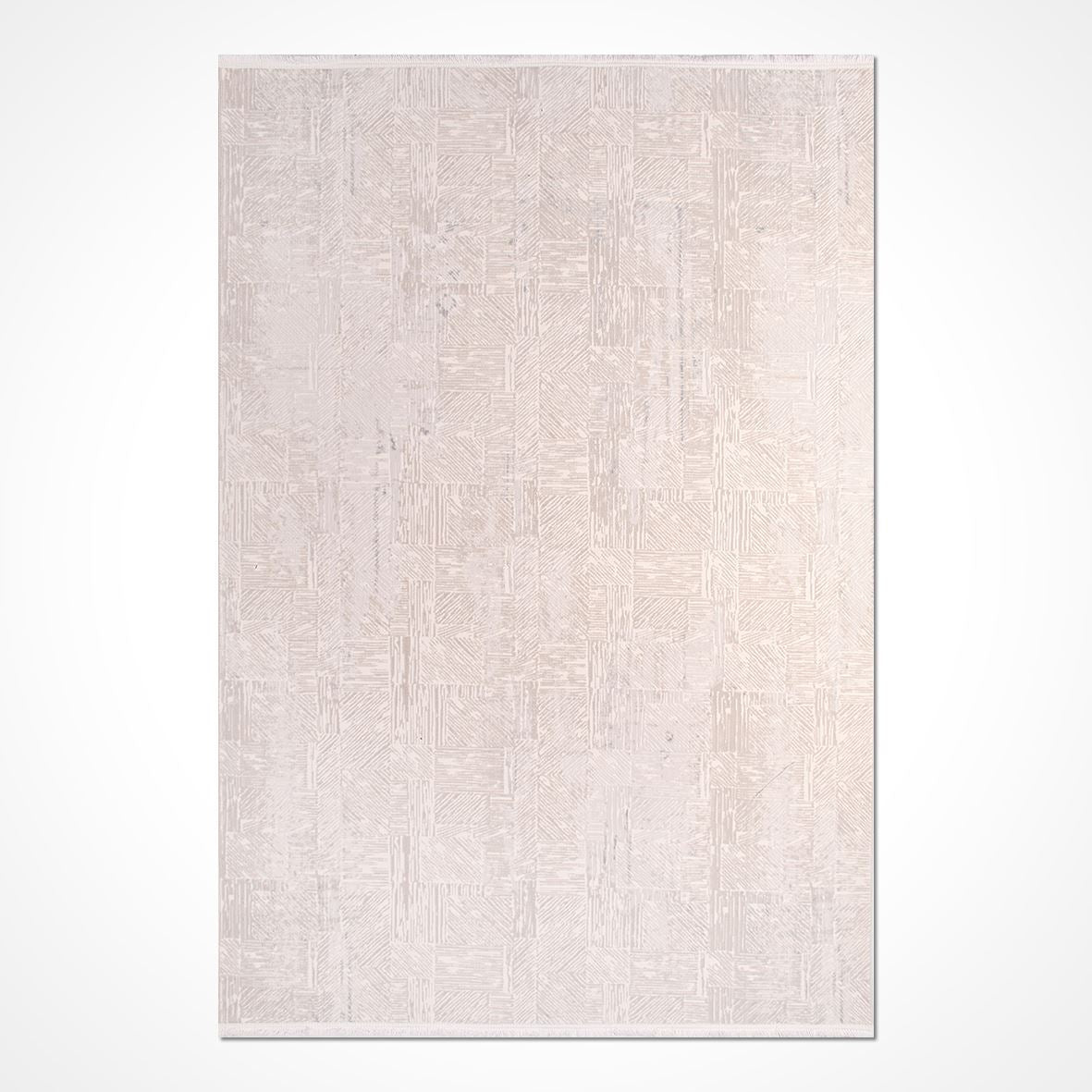 Cream Geometric Area Rug - Machine Made Rug With 6mm Pile Height | Durable Polyester Carpet