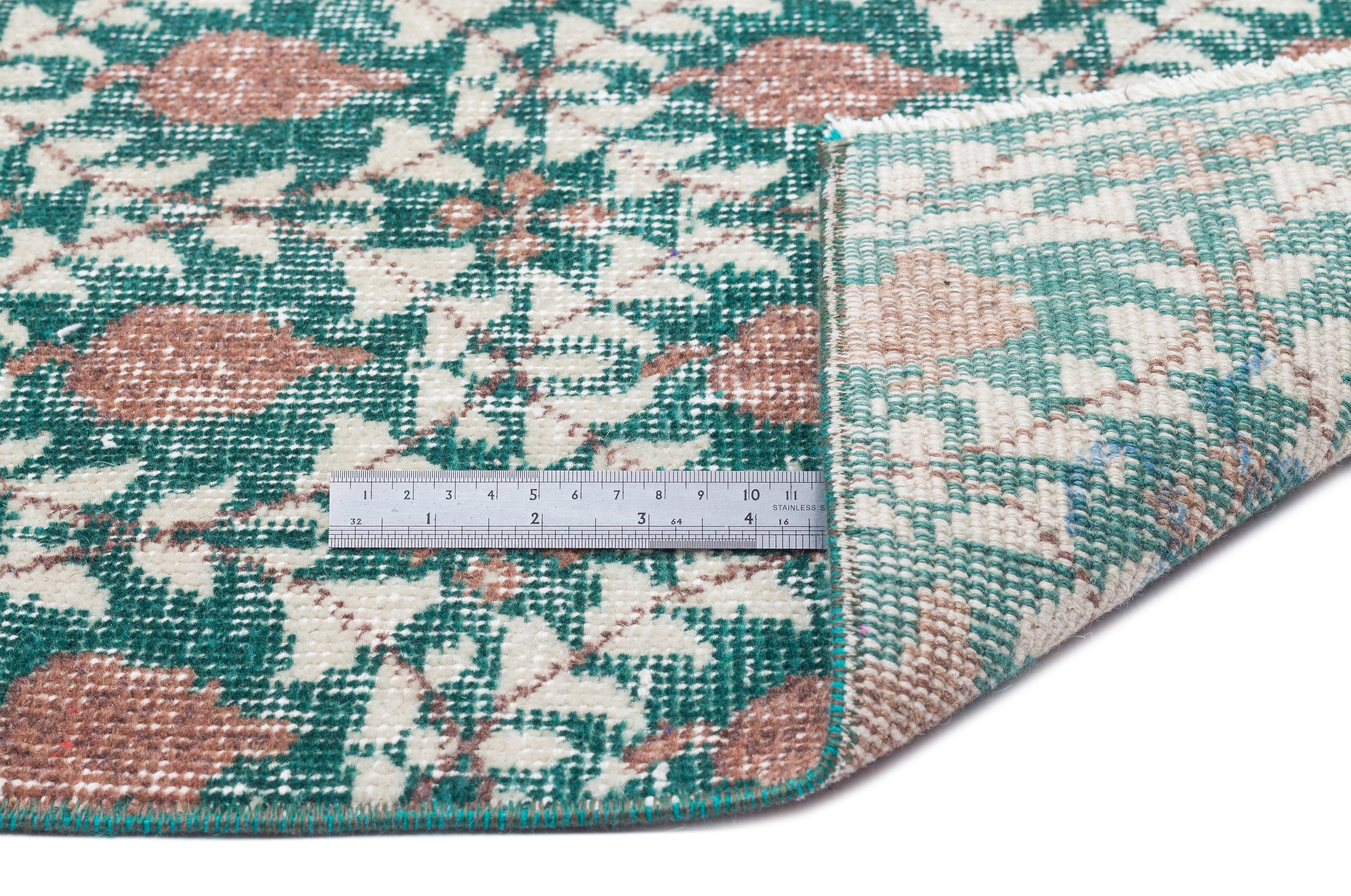 Atina Green Vintage Wool Handmade Area Rug 3'10" x 8'2"