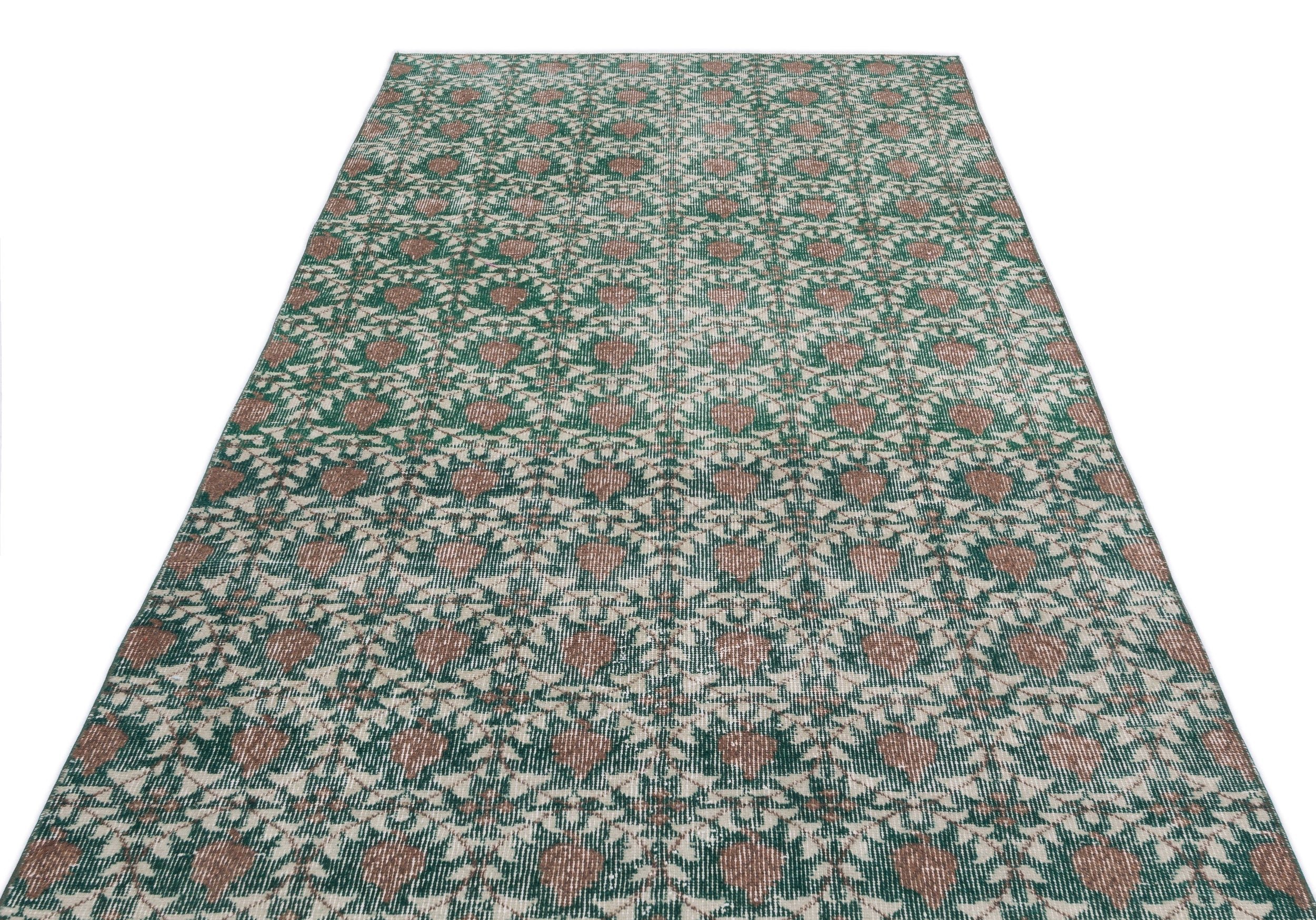 Atina Green Vintage Wool Handmade Area Rug 3'10" x 8'2"