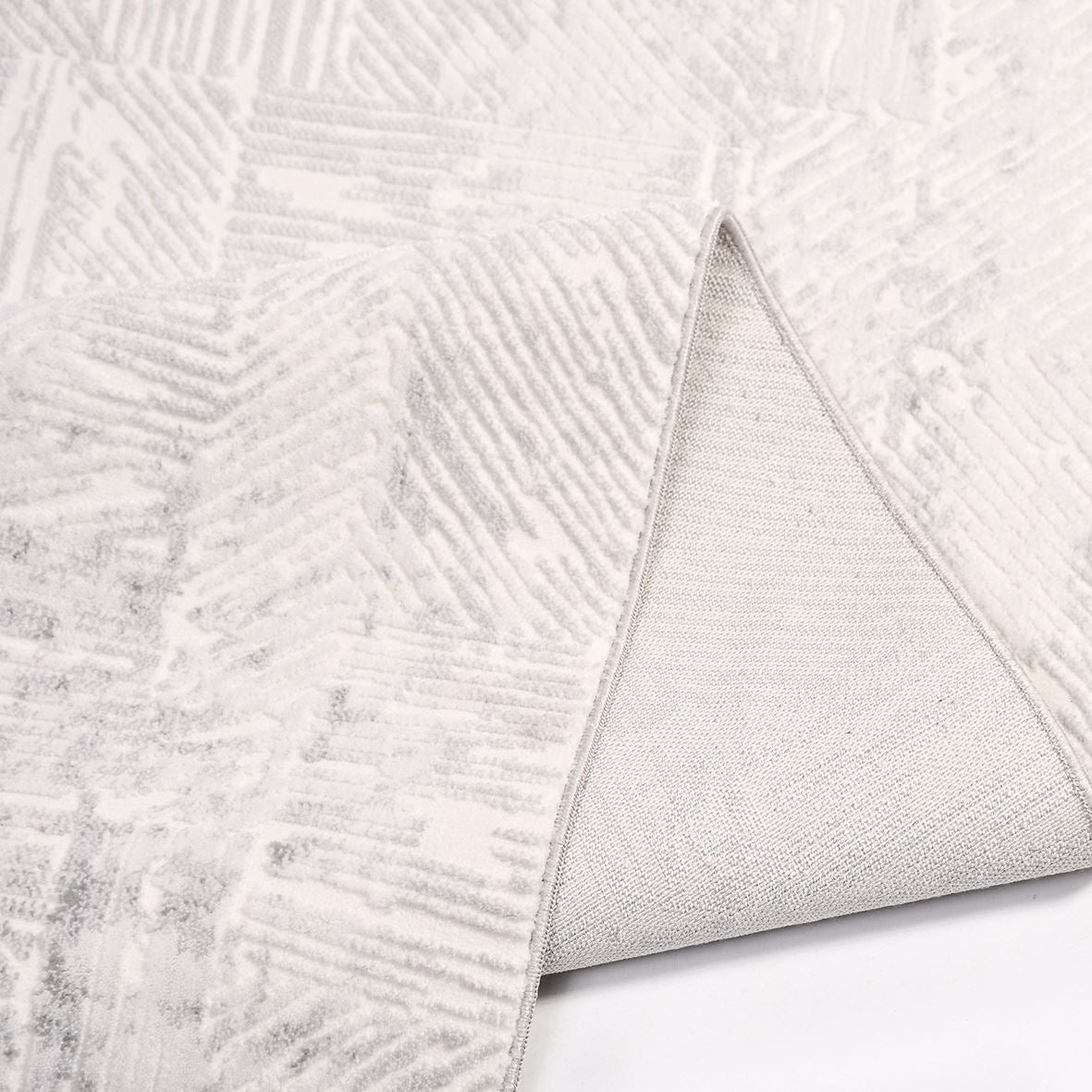 White Grey Striped Rug - Machine Made Area Rug With Durable Polyester Pile