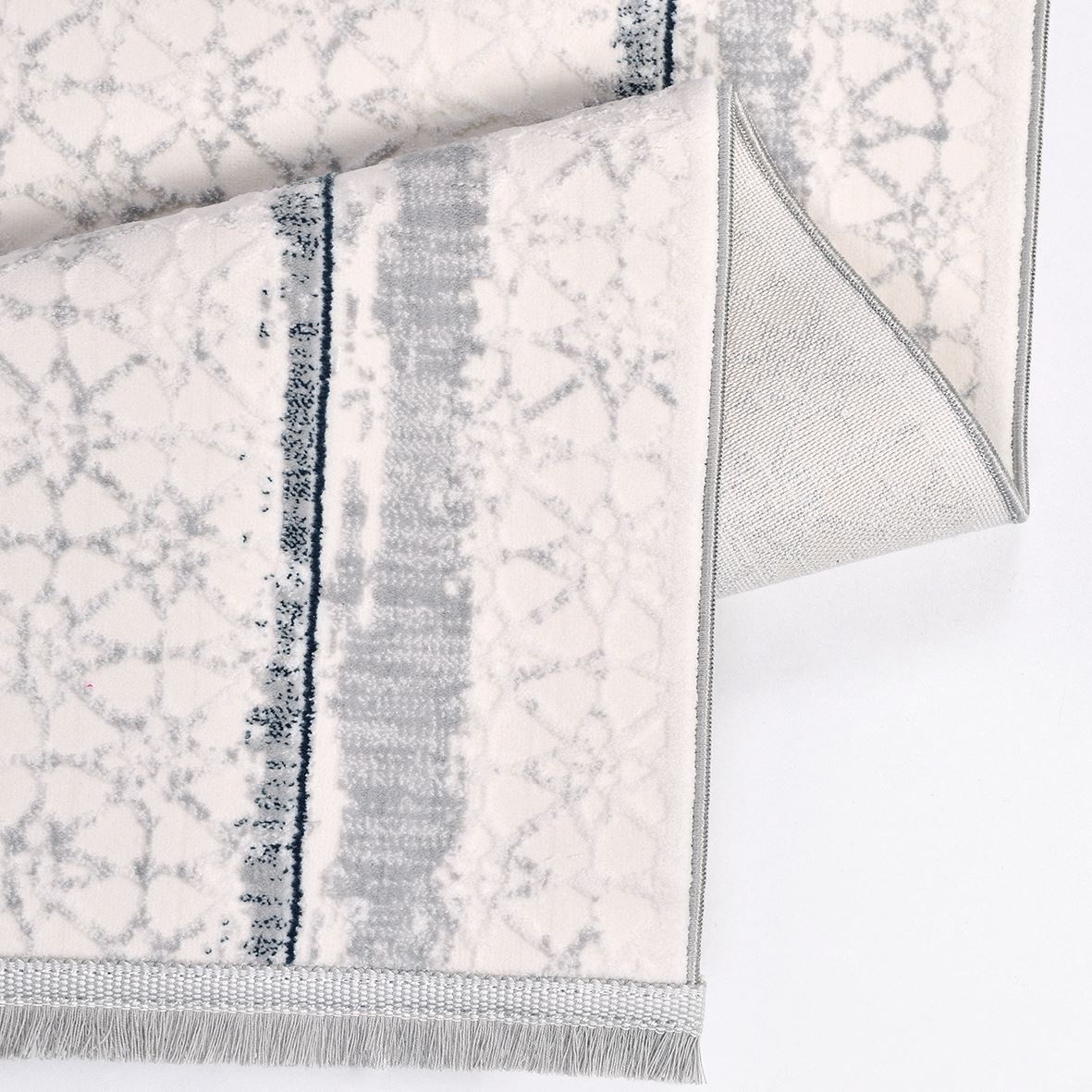 Cream Geometric Rug - Machine Made Area Floor Rug with Durable Loop Pile