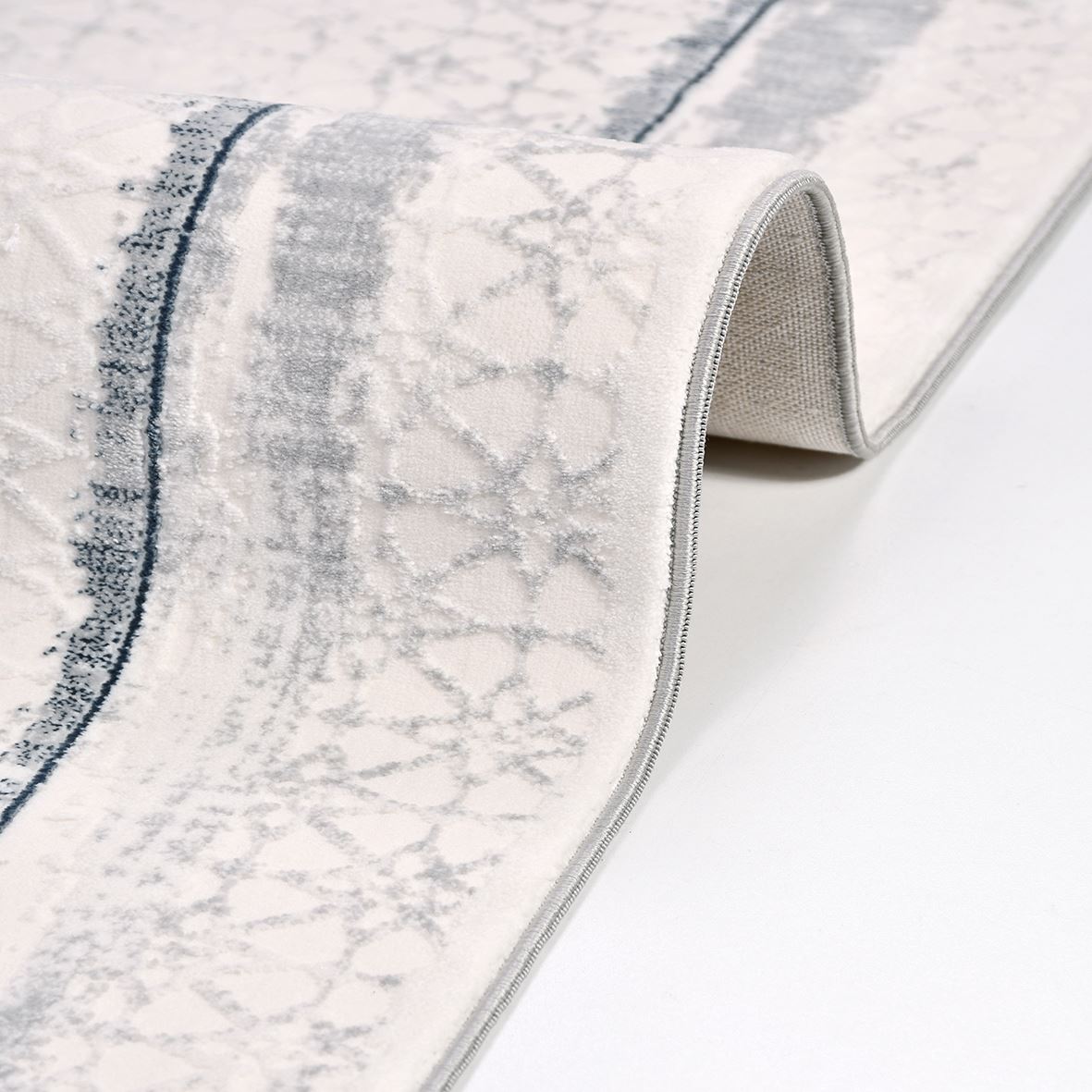 Cream Geometric Rug - Machine Made Area Floor Rug with Durable Loop Pile