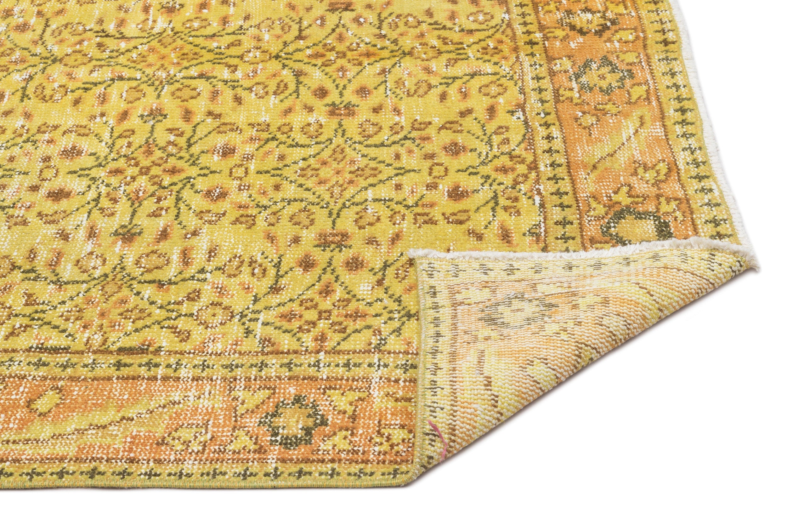 Atina Yellow Vintage Wool Handmade Area Rug 4'10" x 8'9"