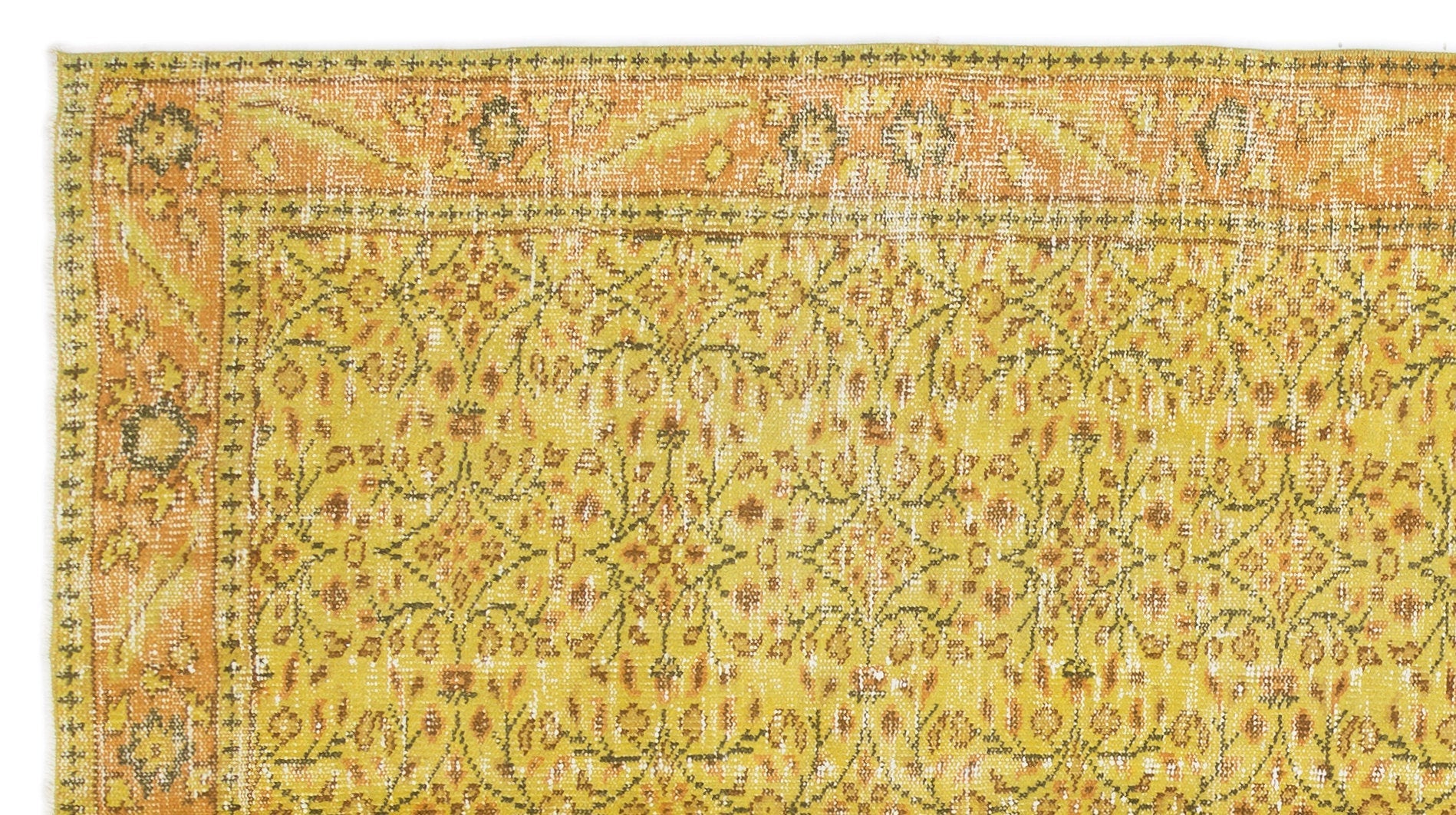 Atina Yellow Vintage Wool Handmade Area Rug 4'10" x 8'9"