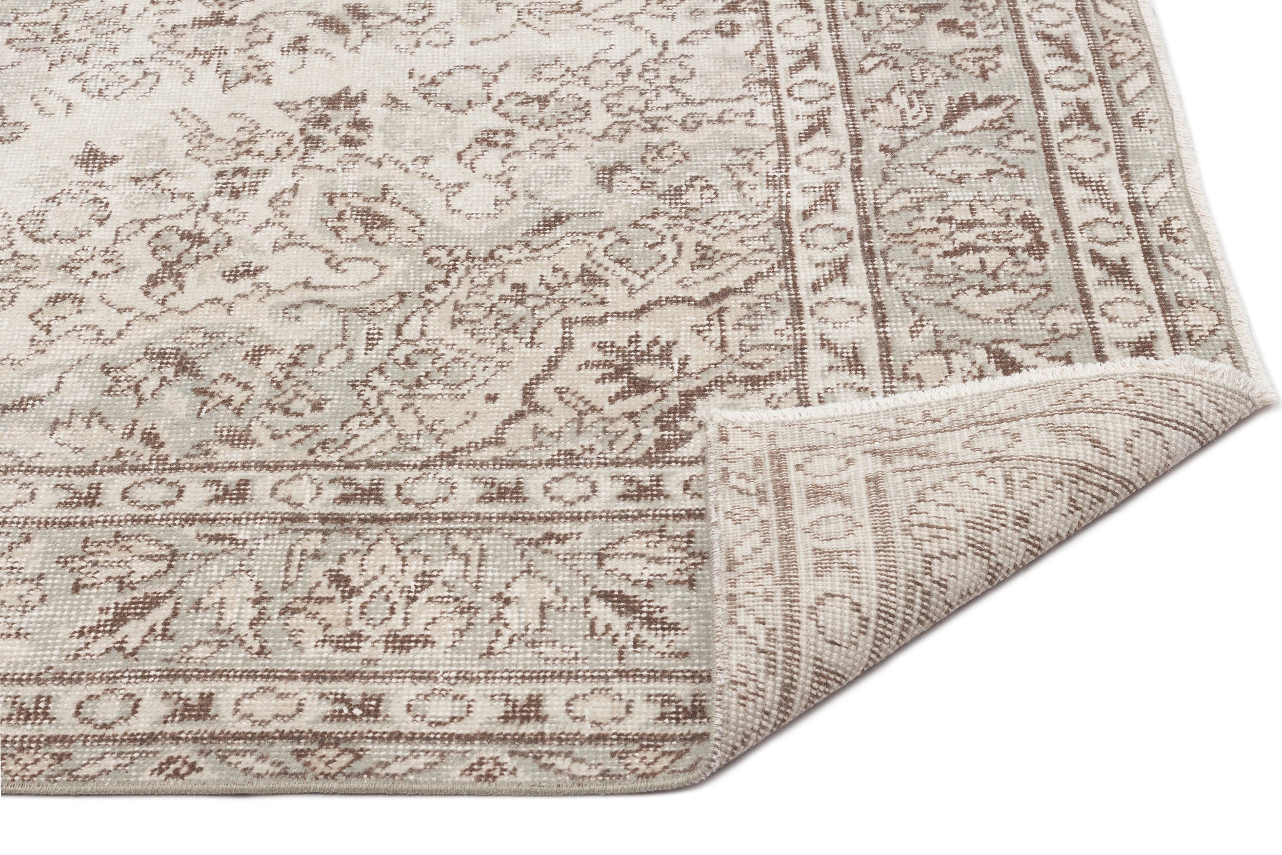 Atina Beige Vintage Wool Handmade Area Rug 5'5" x 9'7"