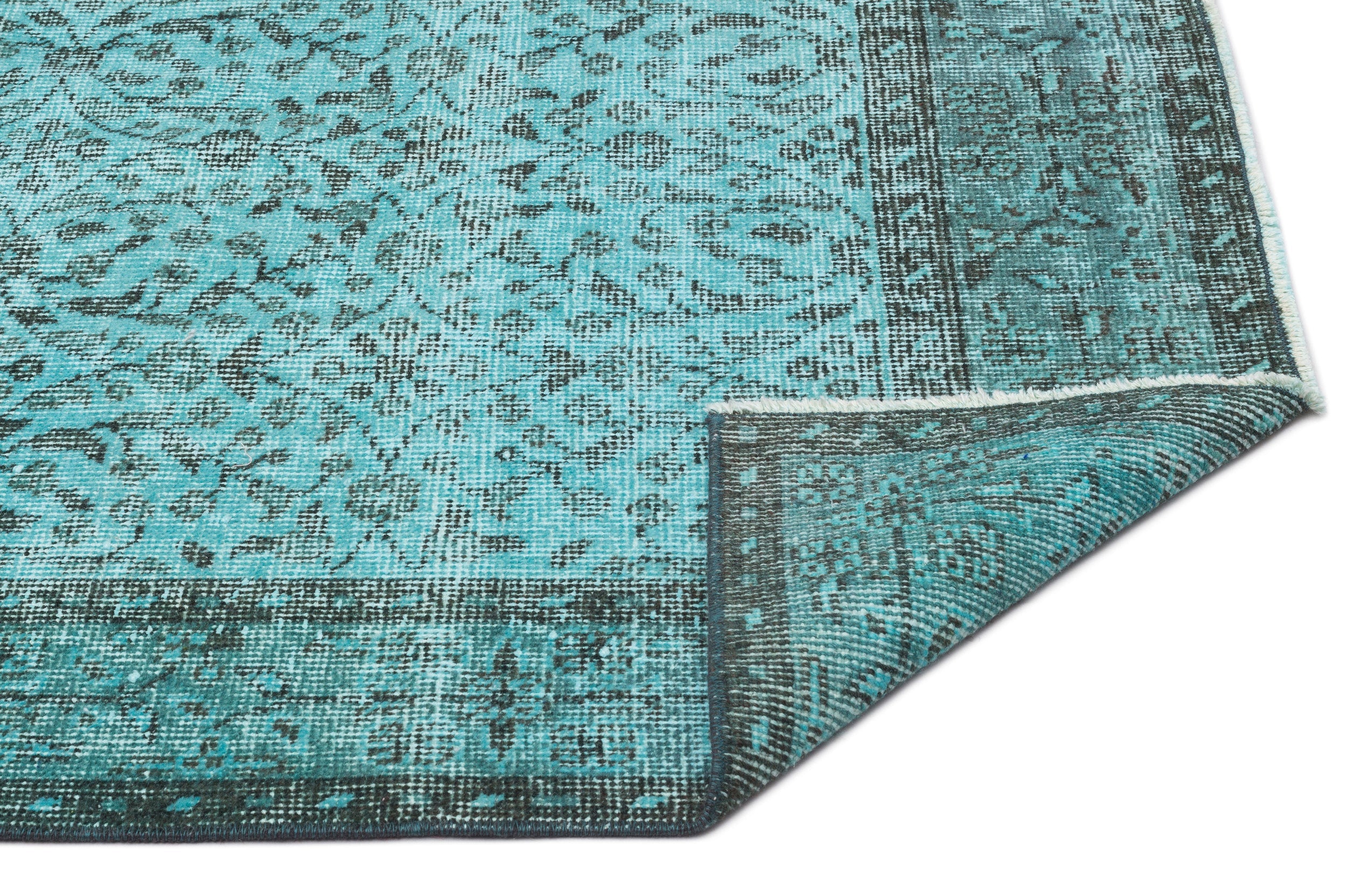 Atina Turquoise Vintage Wool Handmade Area Rug 5'3" x 8'9"