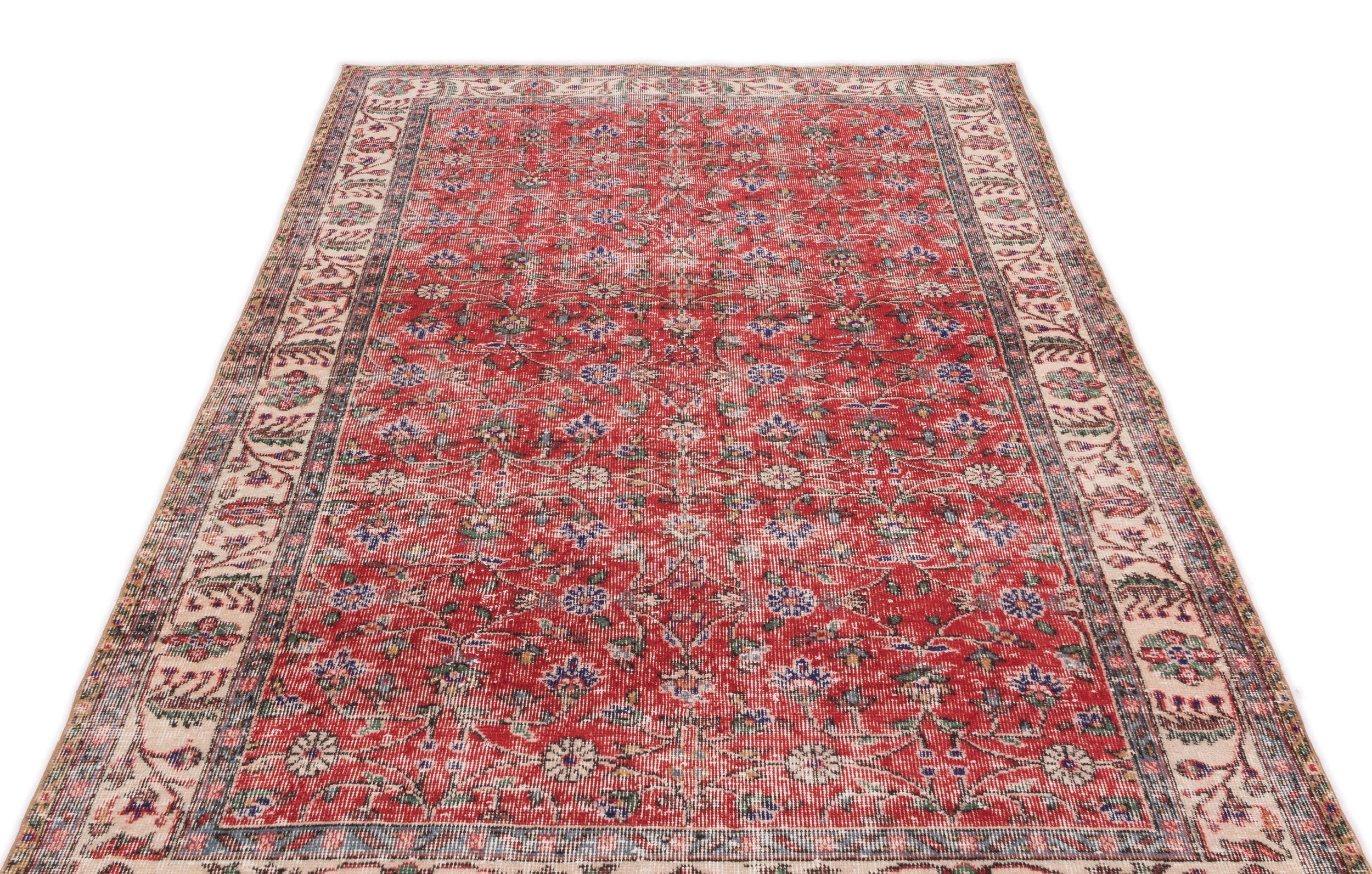 Atina Red Vintage Wool Handmade Area Rug 4'10" x 8'8"