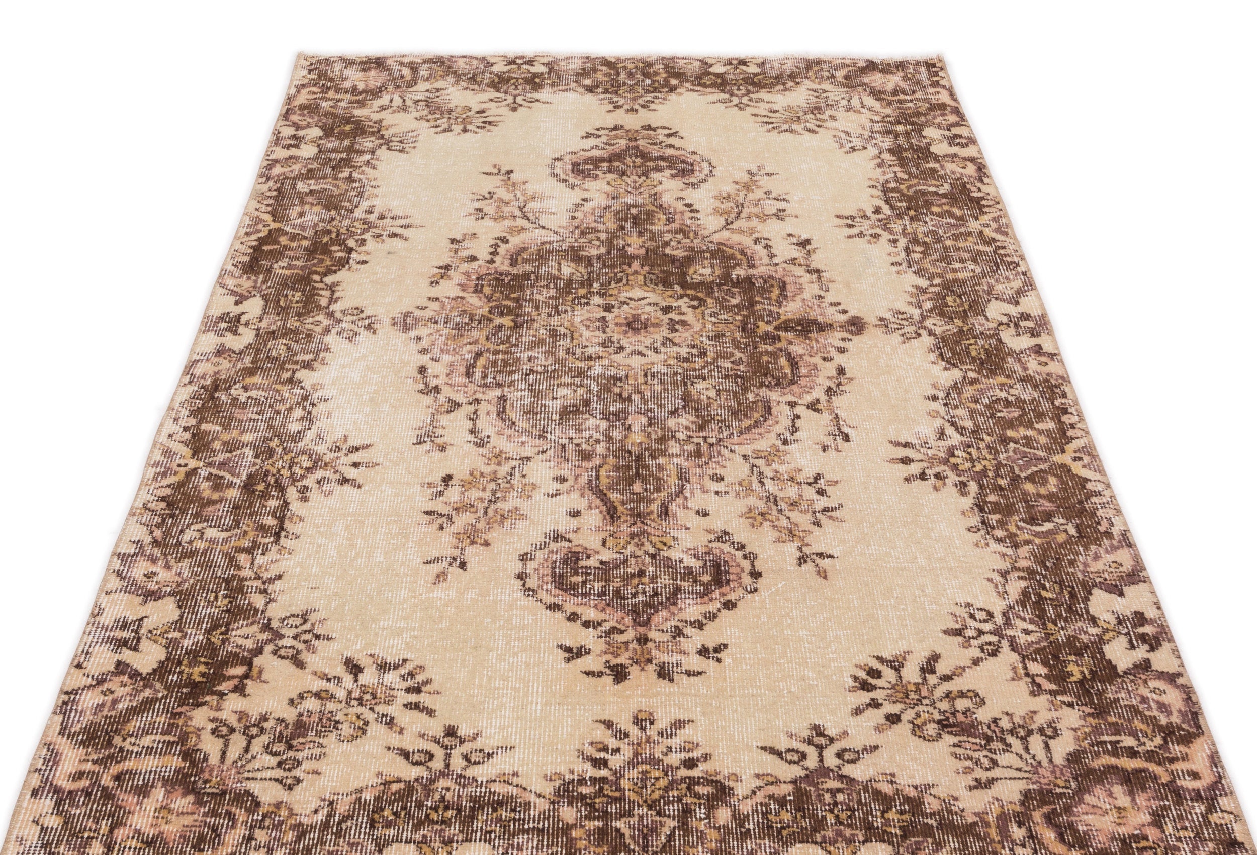 Atina Beige Vintage Wool Handmade Area Rug 3'11" x 6'9"