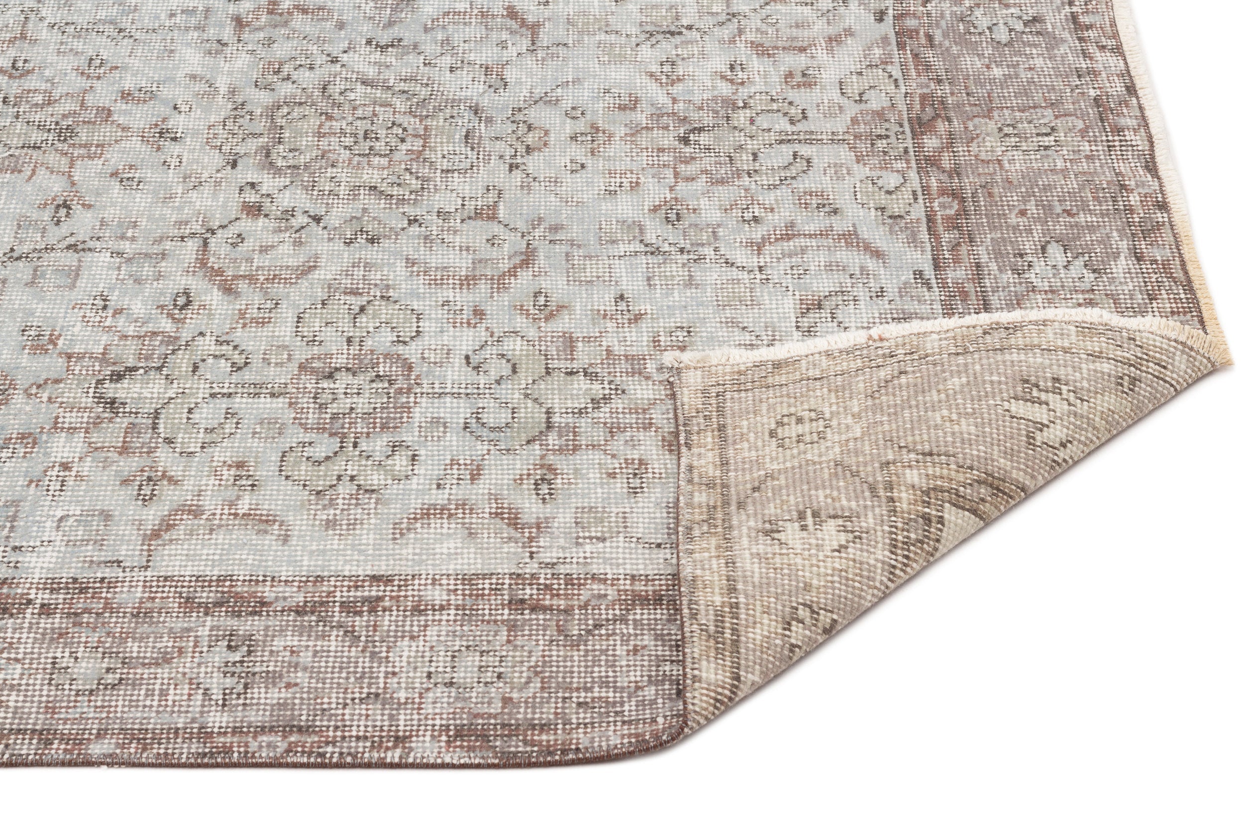 Atina Beige Vintage Wool Handmade Area Rug 3'9" x 6'11"