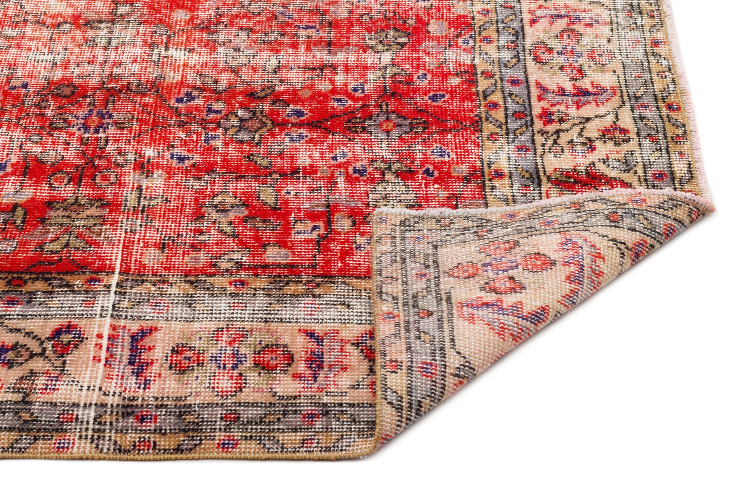 Atina Red Vintage Wool Handmade Area Rug 5'4" x 8'7"