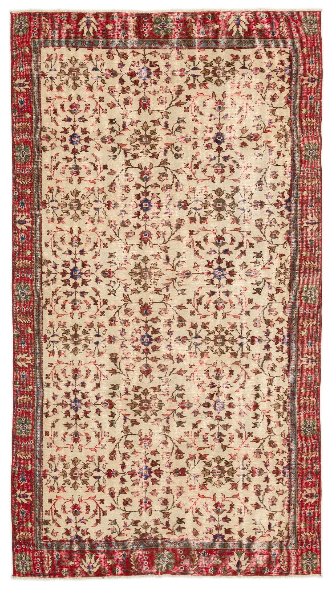 Atina Beige Vintage Wool Handmade Area Rug 4'10" x 8'8"