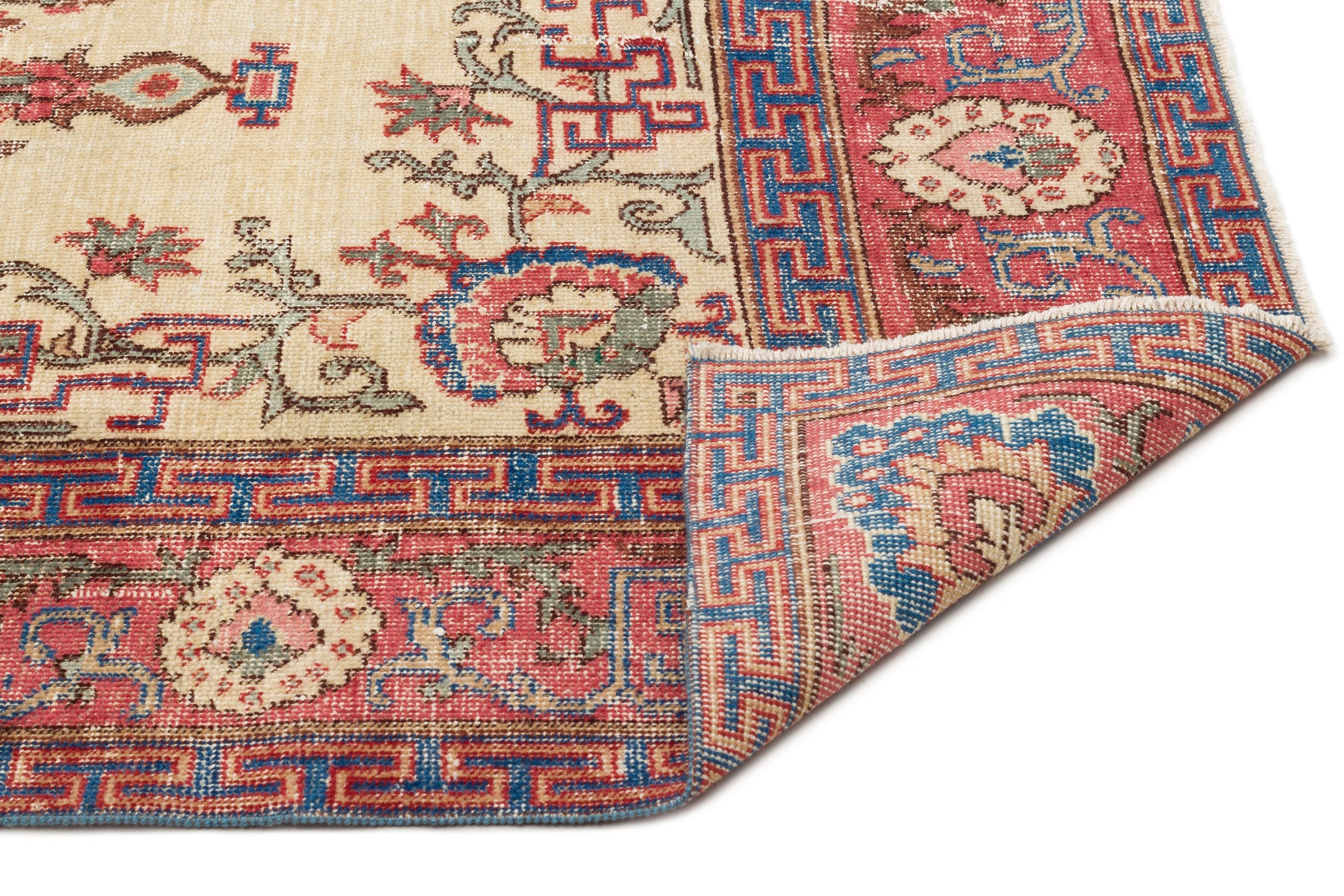 Atina Cream Vintage Wool Handmade Area Rug 6'5" x 9'9"