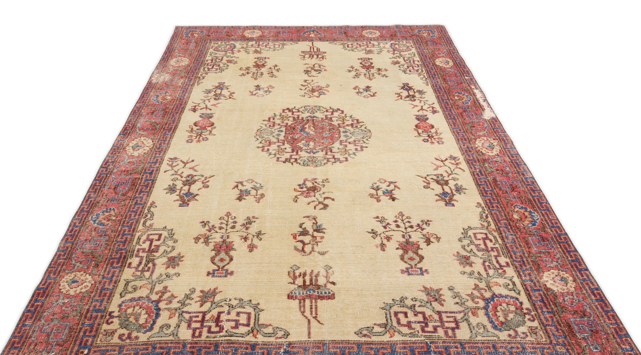 Atina Cream Vintage Wool Handmade Area Rug 6'5" x 9'9"