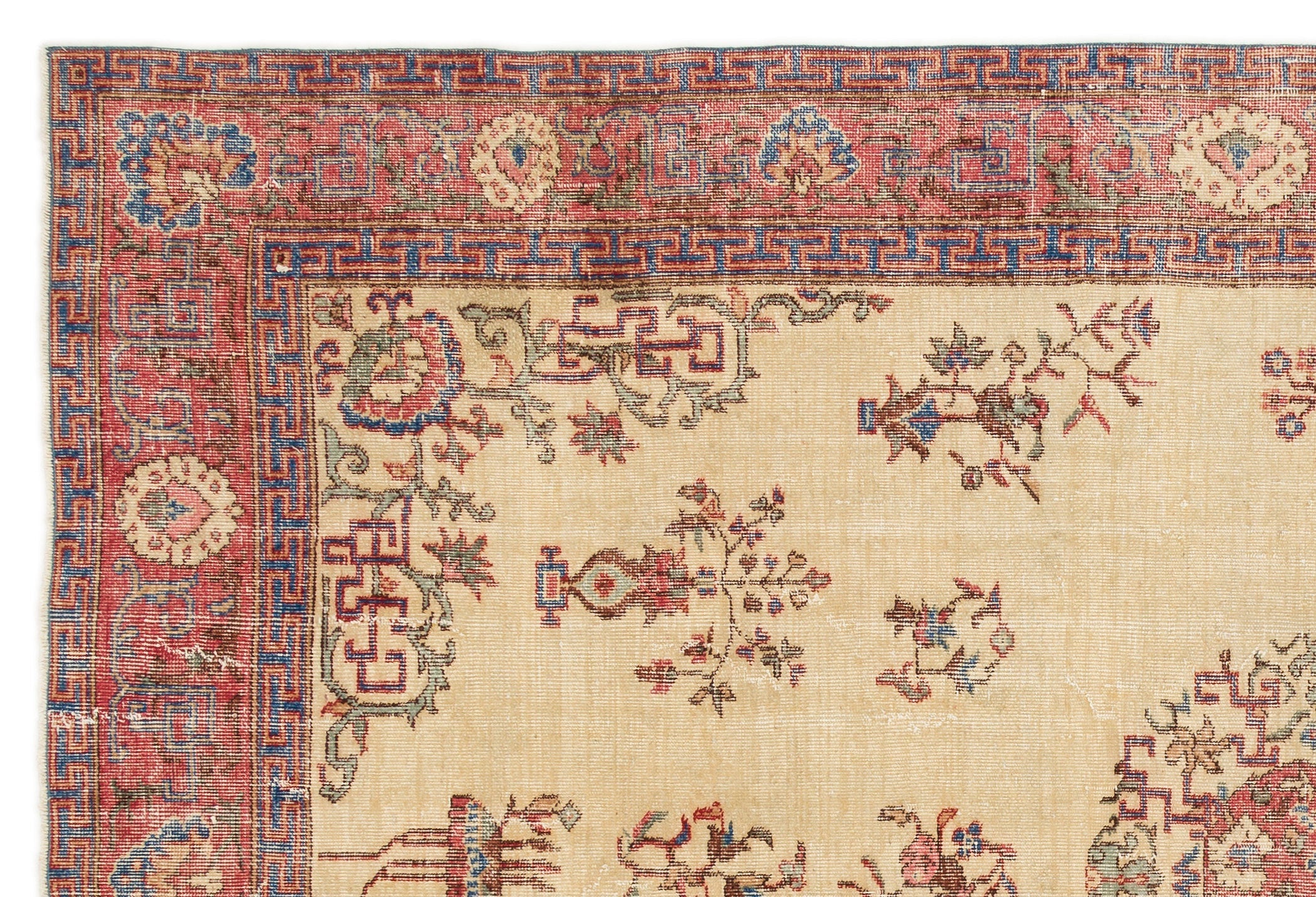Atina Cream Vintage Wool Handmade Area Rug 6'5" x 9'9"