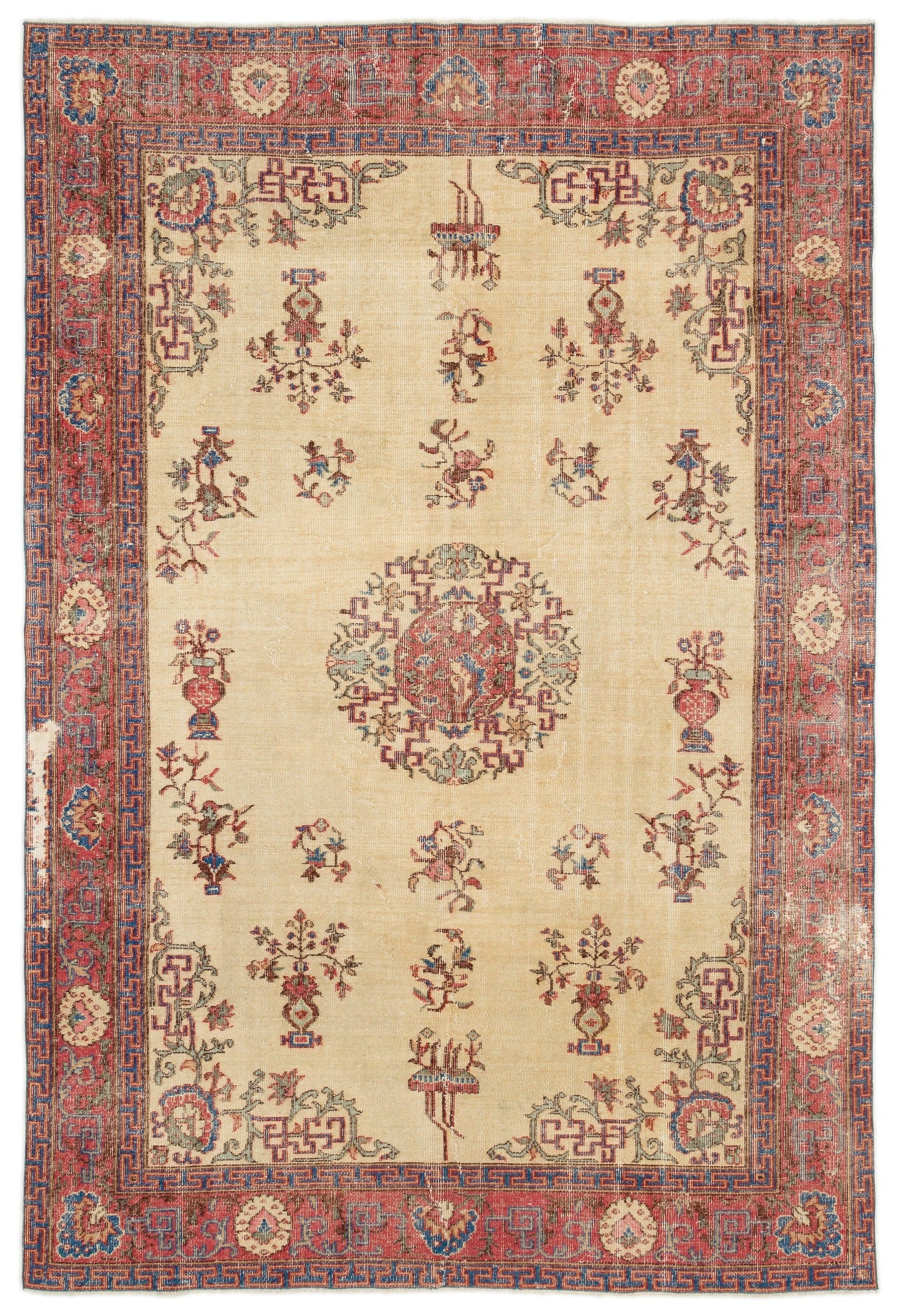 Atina Cream Vintage Wool Handmade Area Rug 6'5" x 9'9"