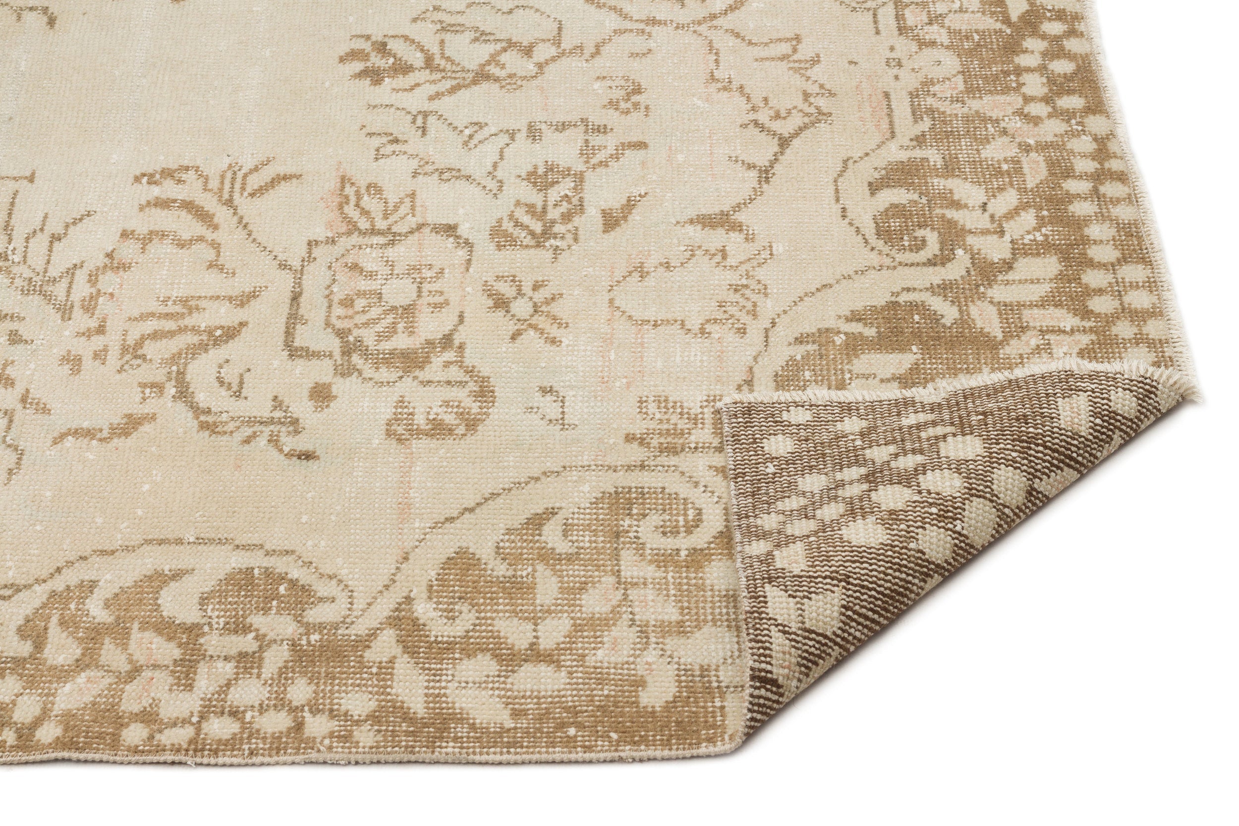 Atina Beige Vintage Wool Handmade Area Rug 5'9" x 9'6"