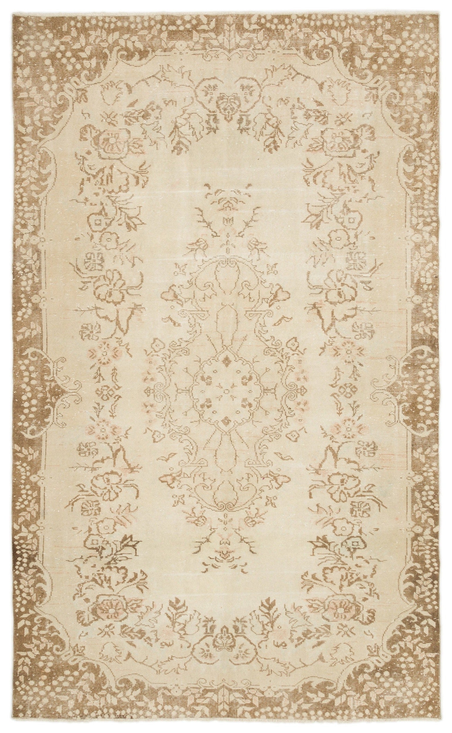Atina Beige Vintage Wool Handmade Area Rug 5'9" x 9'6"