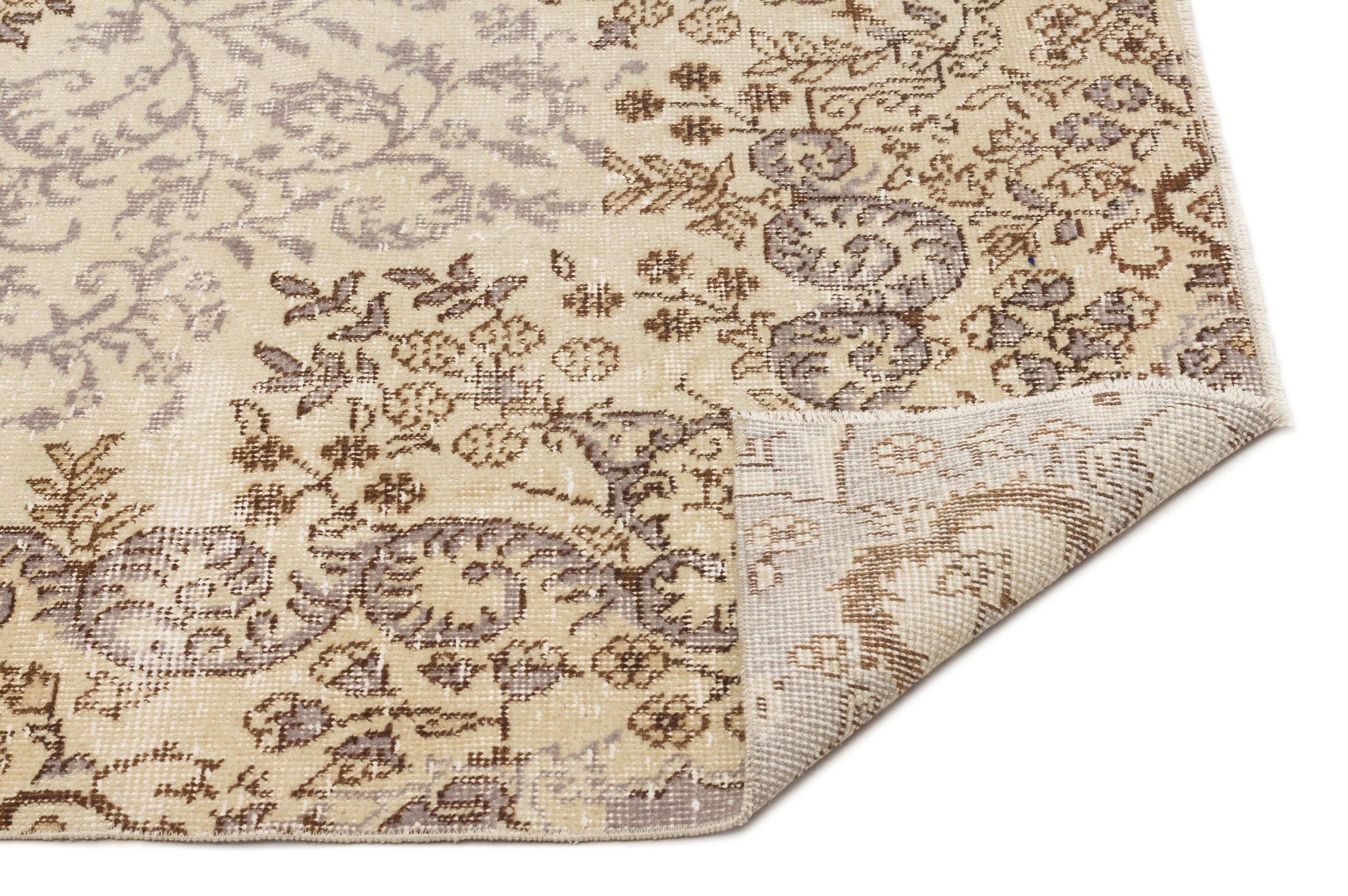 Atina Beige Vintage Wool Handmade Area Rug 5'4" x 9'6"