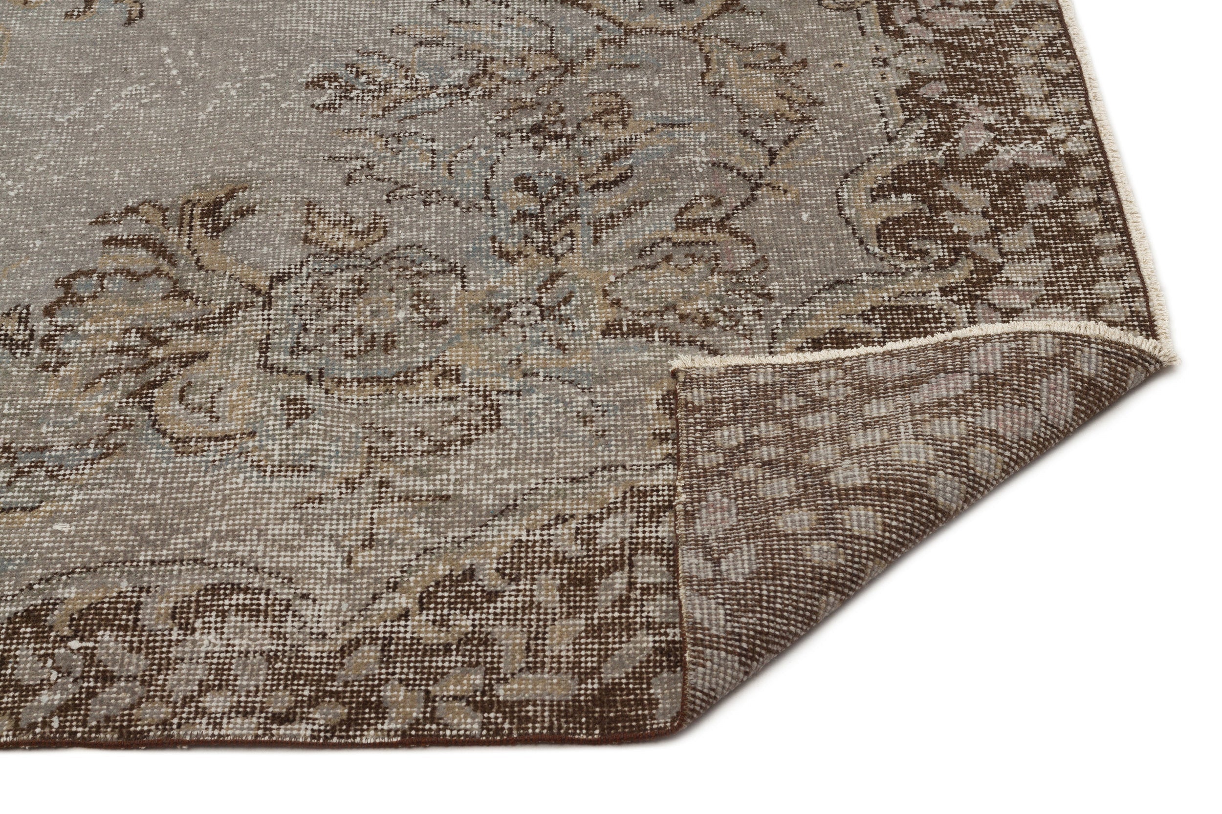 Atina Brown Vintage Wool Handmade Area Rug 6'5" x 8'5"