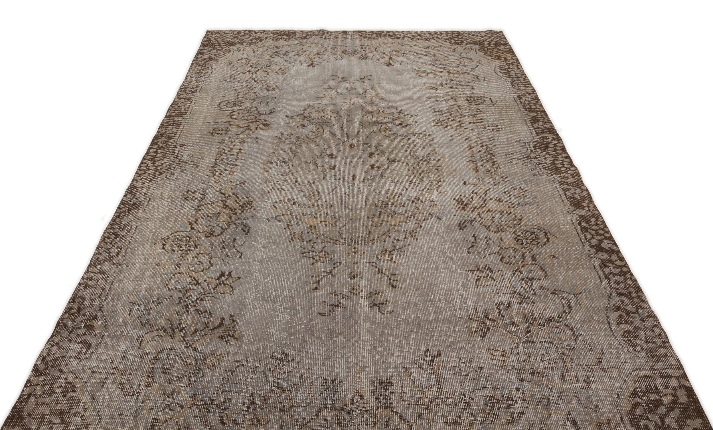 Atina Brown Vintage Wool Handmade Area Rug 6'5" x 8'5"