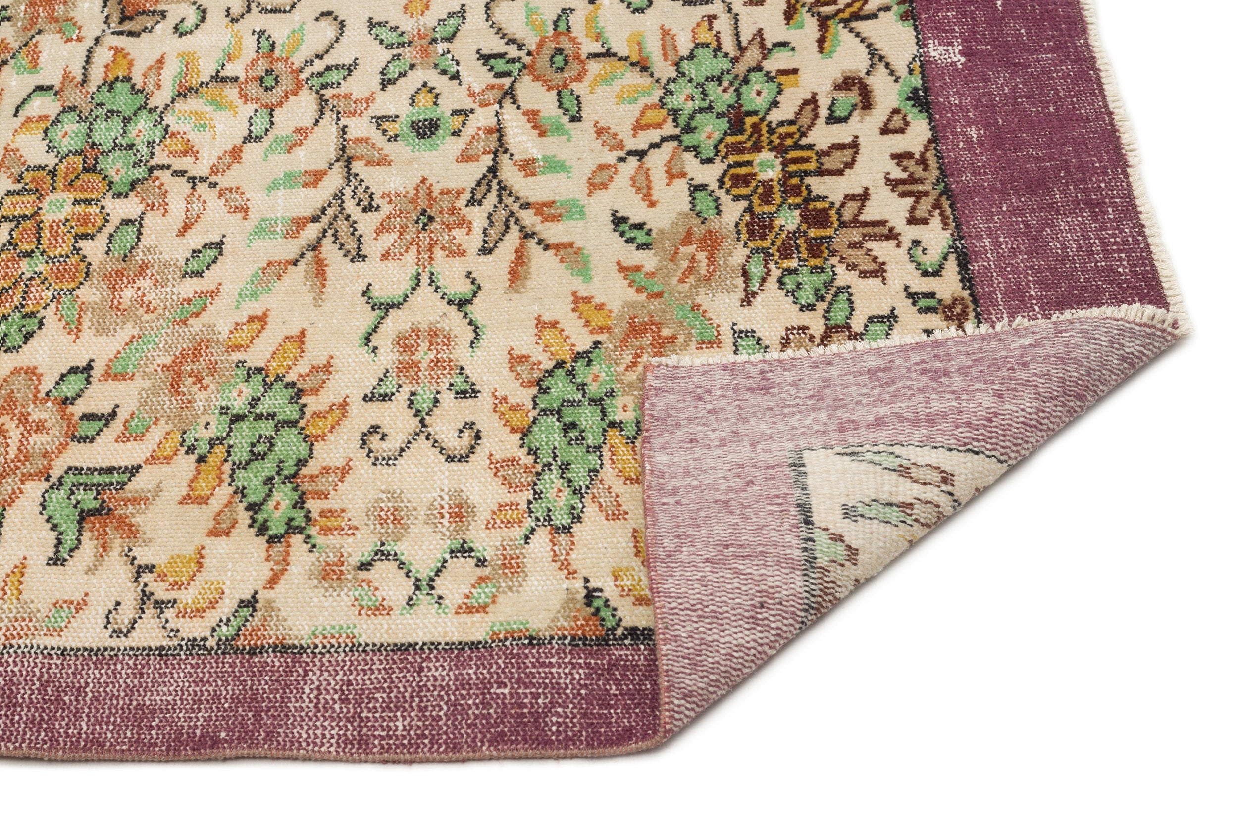Atina Beige Vintage Wool Handmade Area Rug 5'11" x 9'7"