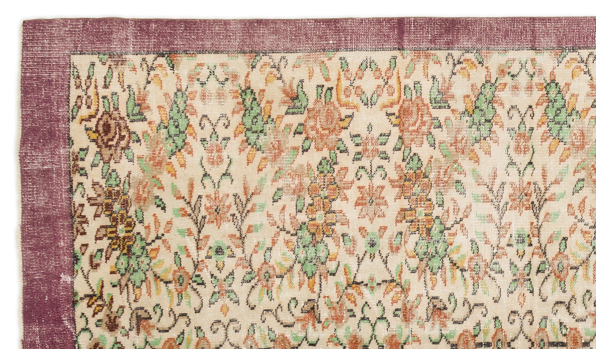 Atina Beige Vintage Wool Handmade Area Rug 5'11" x 9'7"