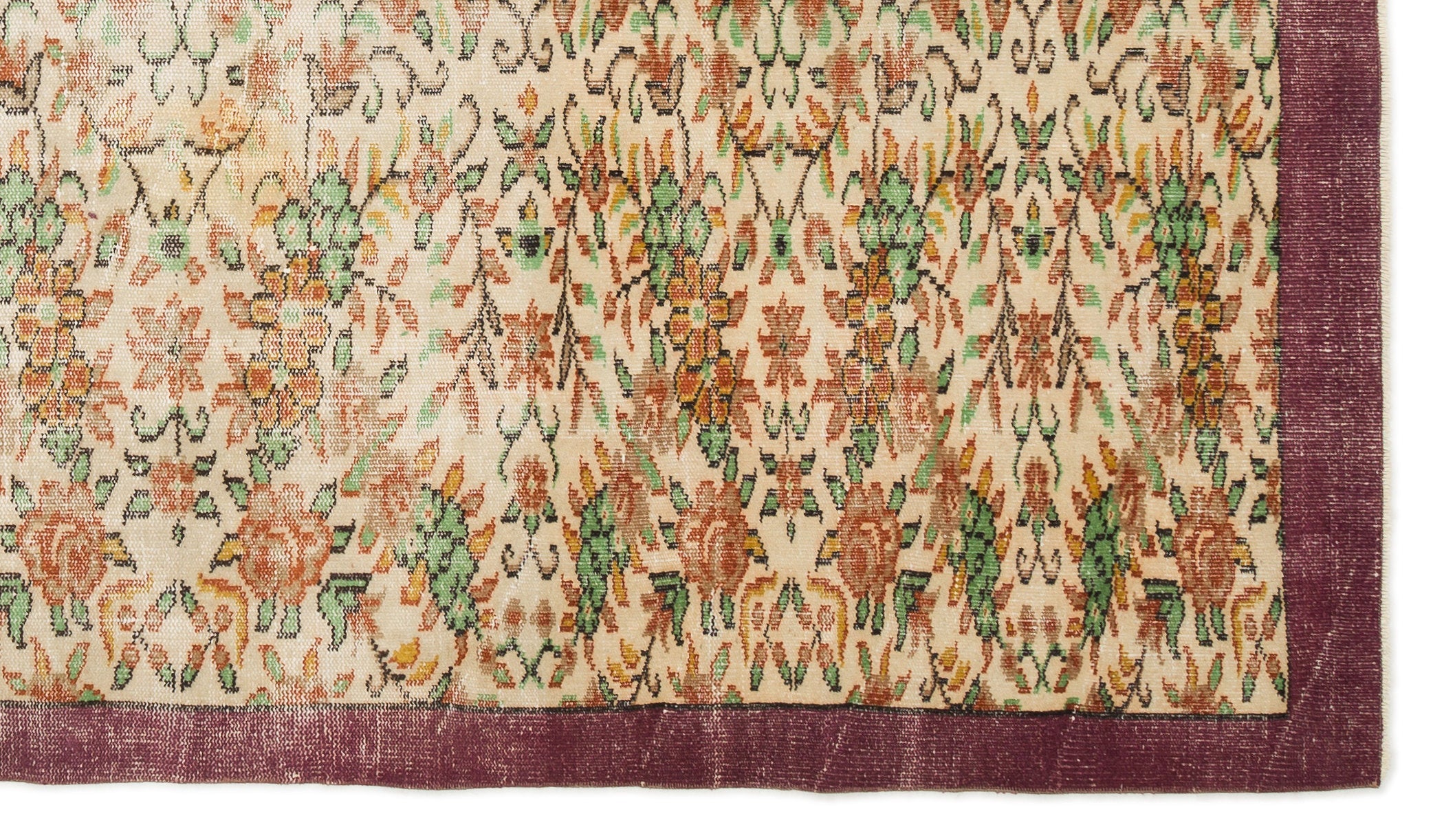 Atina Beige Vintage Wool Handmade Area Rug 5'11" x 9'7"