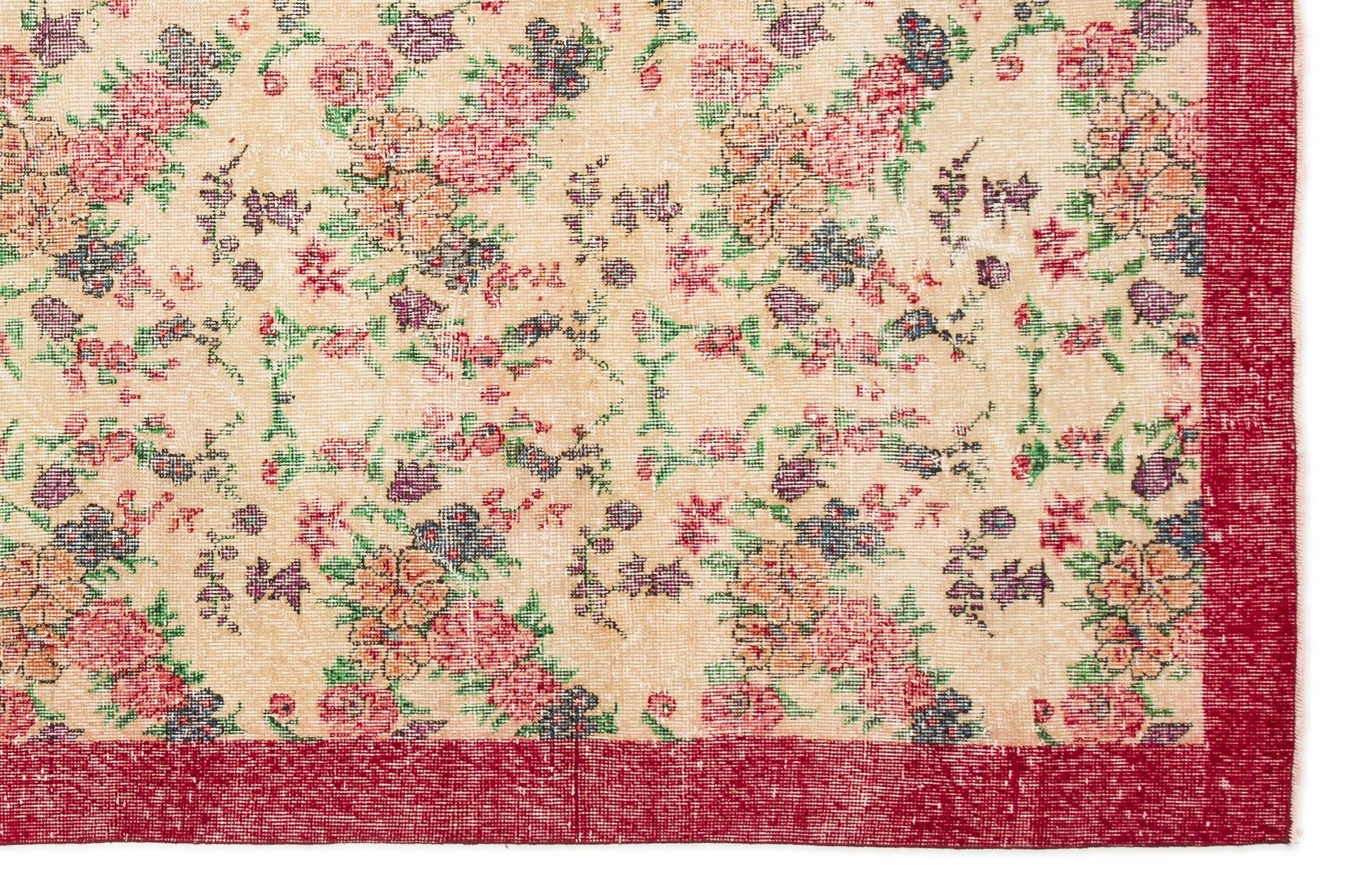 Atina Red Floral Wool Handmade Area Rug 6'3" x 9'4"