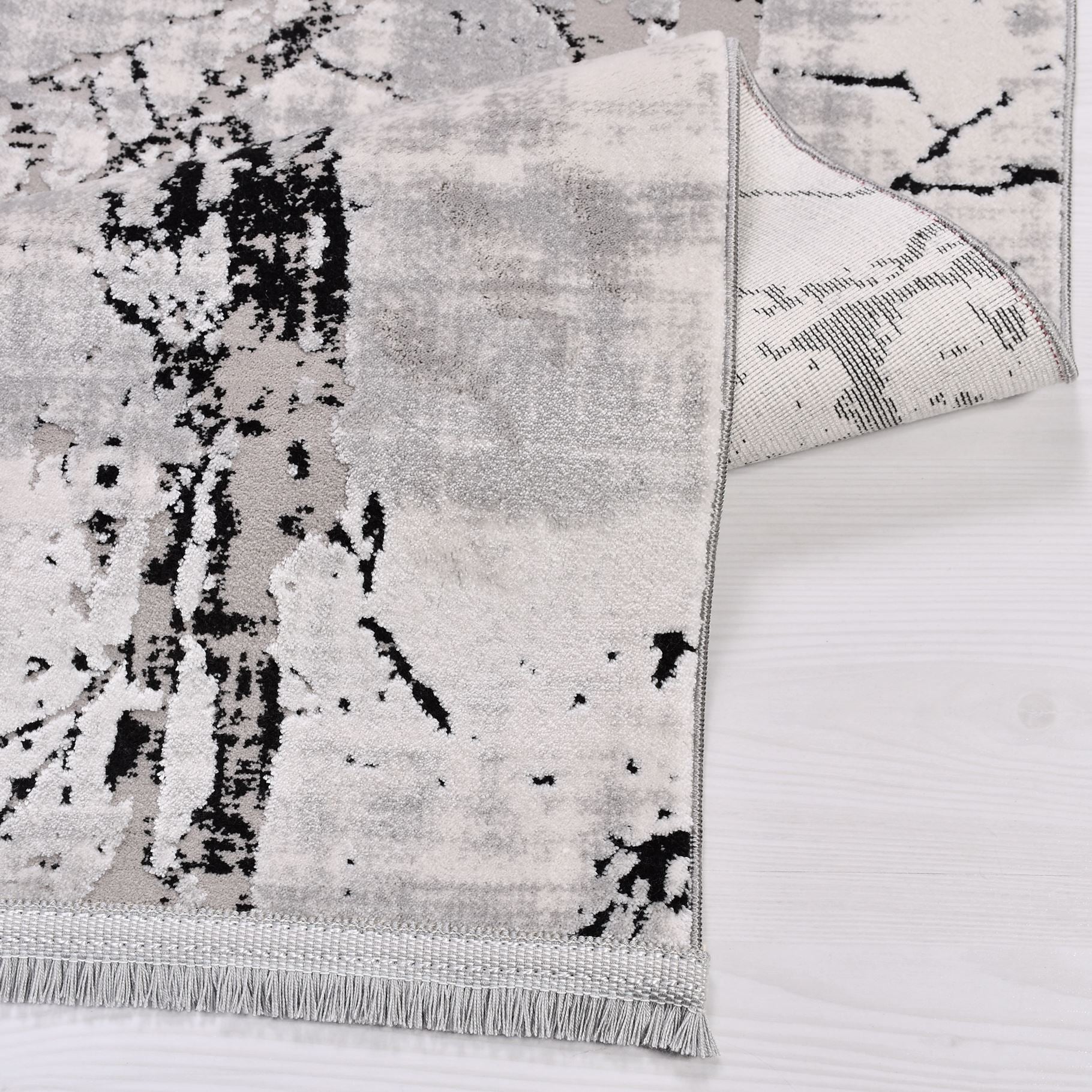 Grey Marble Area Rug - Machine Made Rug With Acrylic Yarn & Overlocked Edge