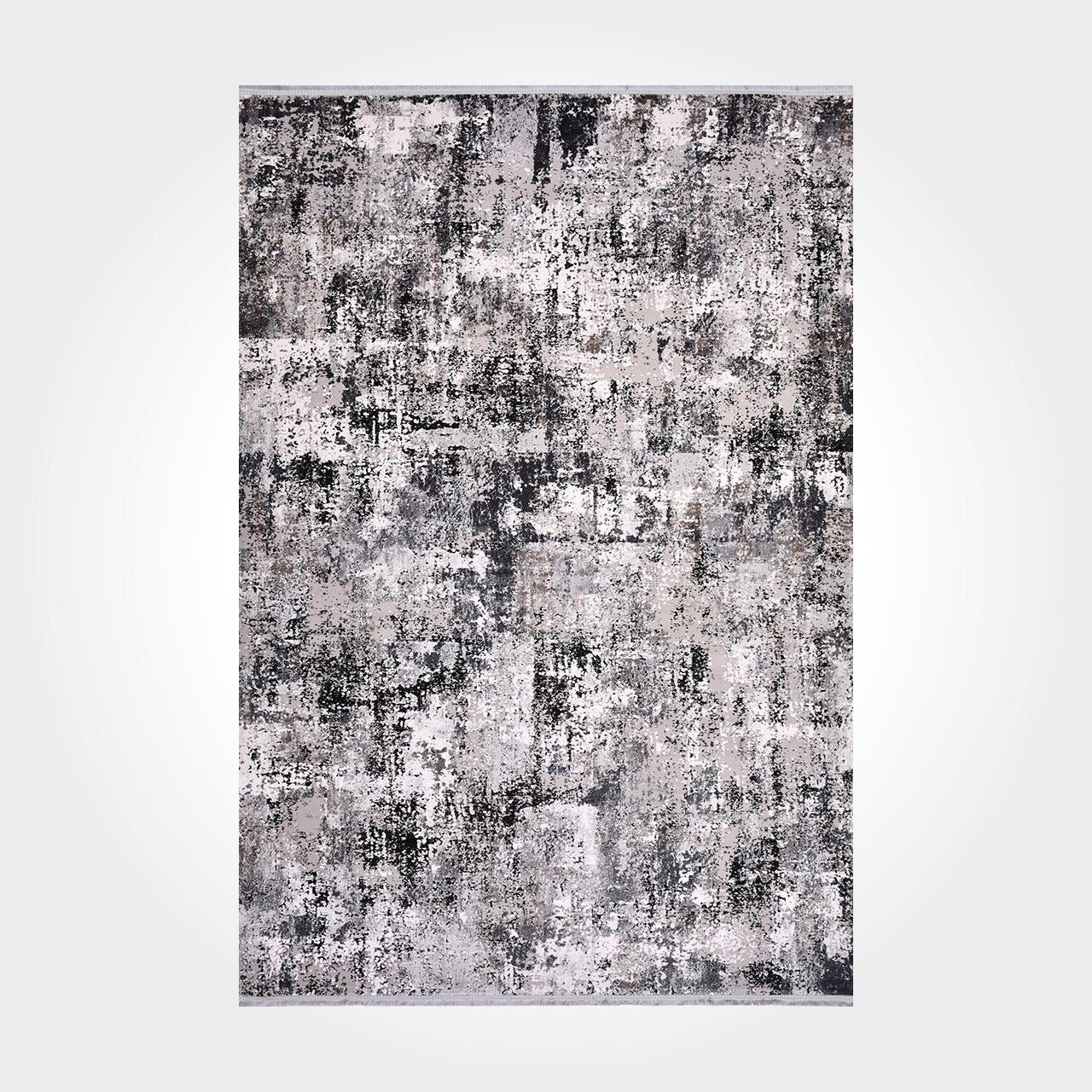 Modern Area Rug – Black Machine Made Rug with Overlocked Edge, Low Pile