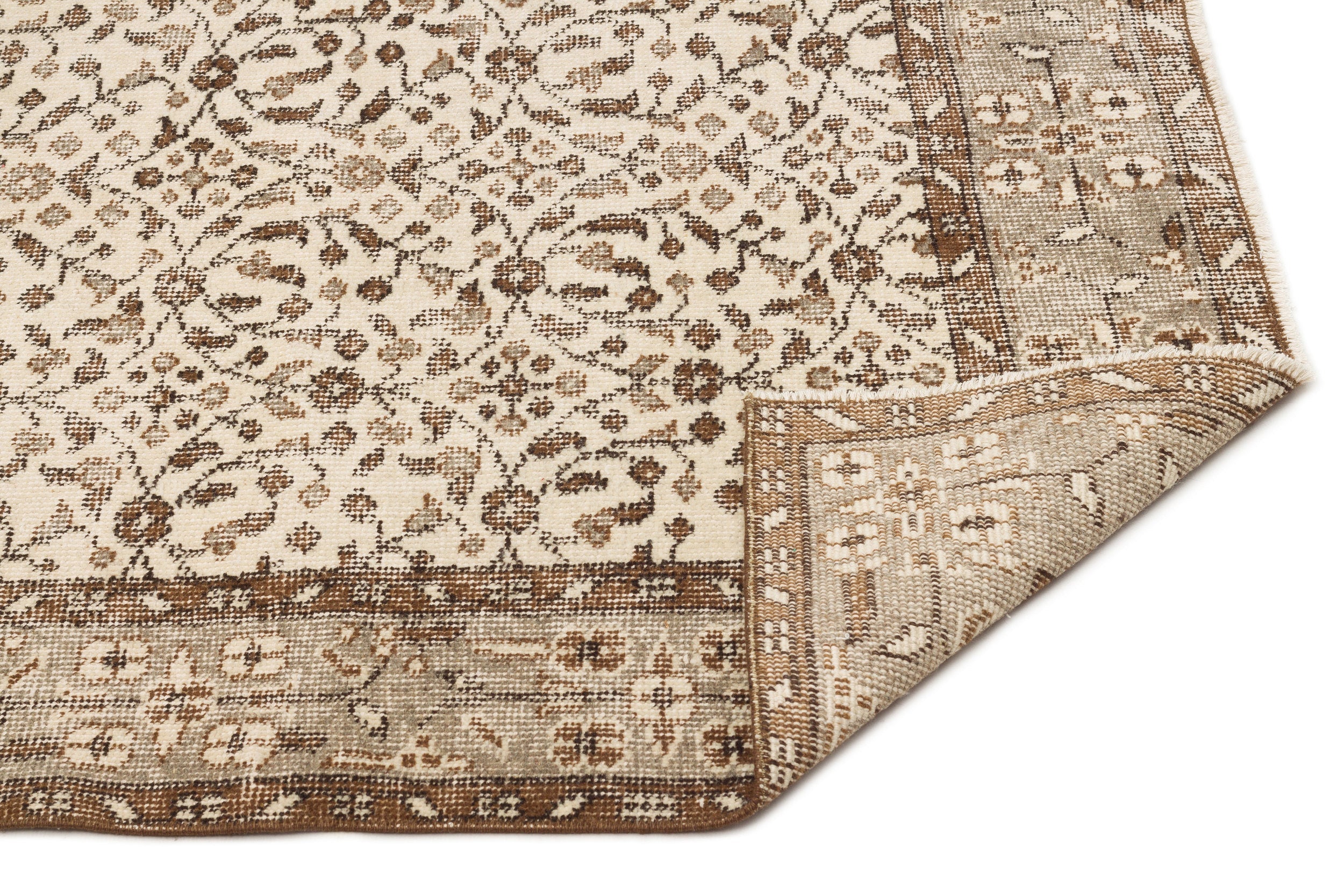 Atina Beige Vintage Wool Handmade Area Rug 5'8" x 9'4"