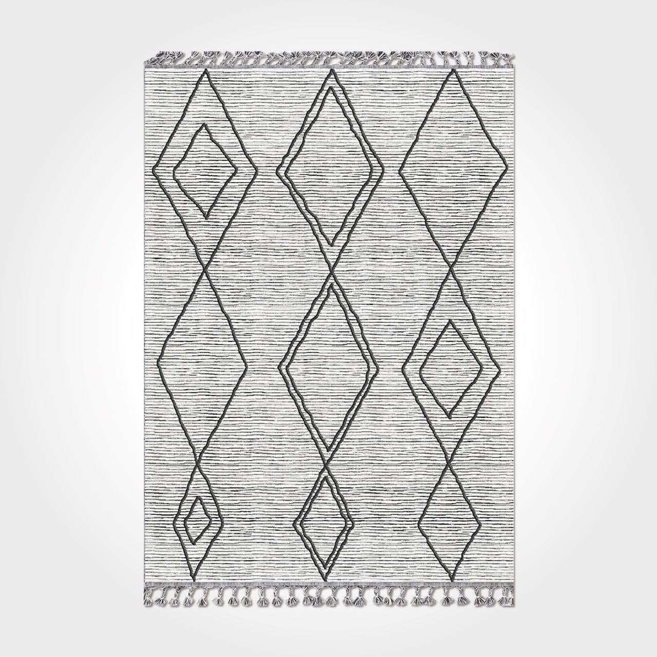 Grey Geometric Area Rug - Machine Made Acrylic Low Pile Rug with Overlocked Edge