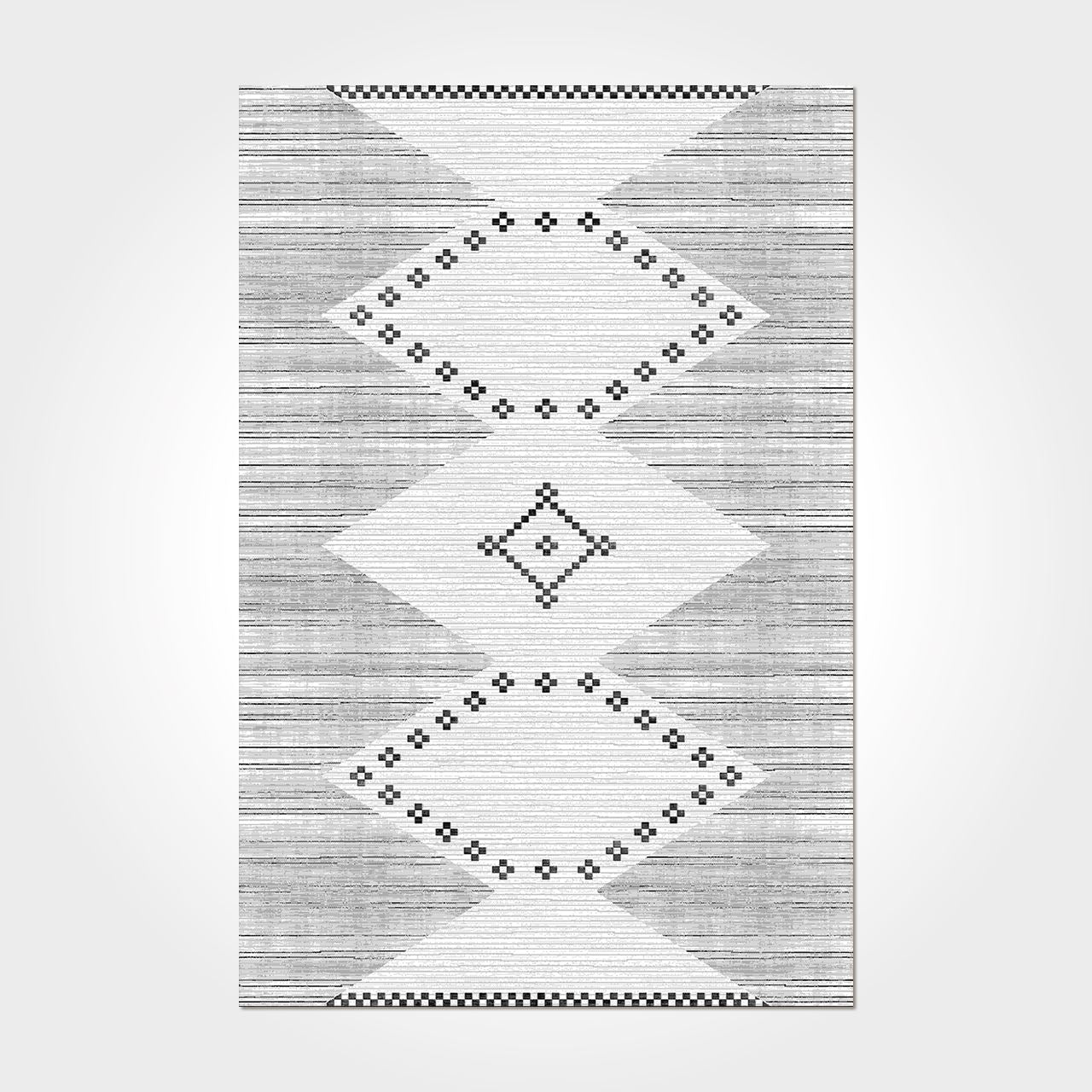 Grey Geometric Area Rug – Machine Made Rug with Overlocked Edge, Durable Flatweave