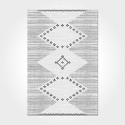 Grey Geometric Area Rug – Machine Made Rug with Overlocked Edge, Durable Flatweave