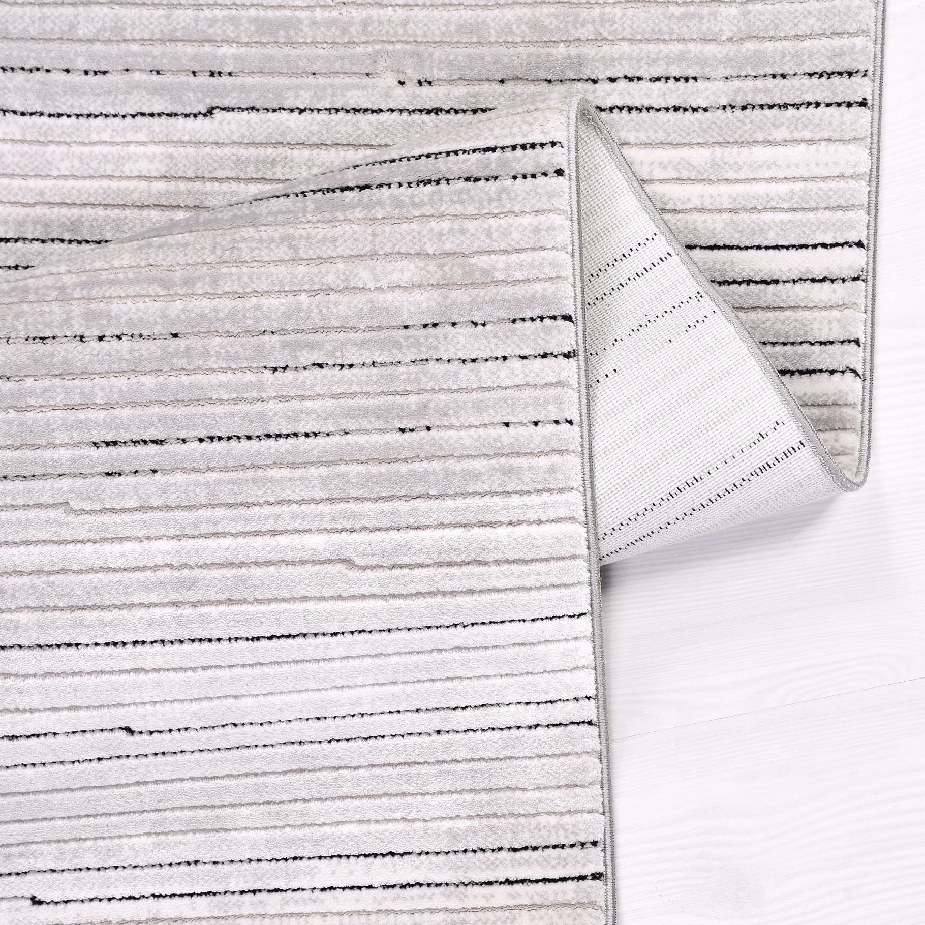 Grey Geometric Area Rug – Machine Made Rug with Overlocked Edge, Durable Flatweave