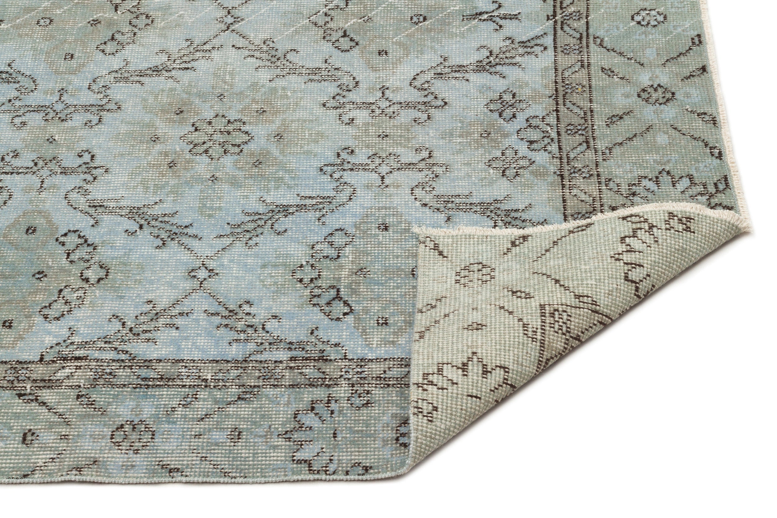 Atina Blue Vintage Wool Handmade Area Rug 5'0" x 9'7"